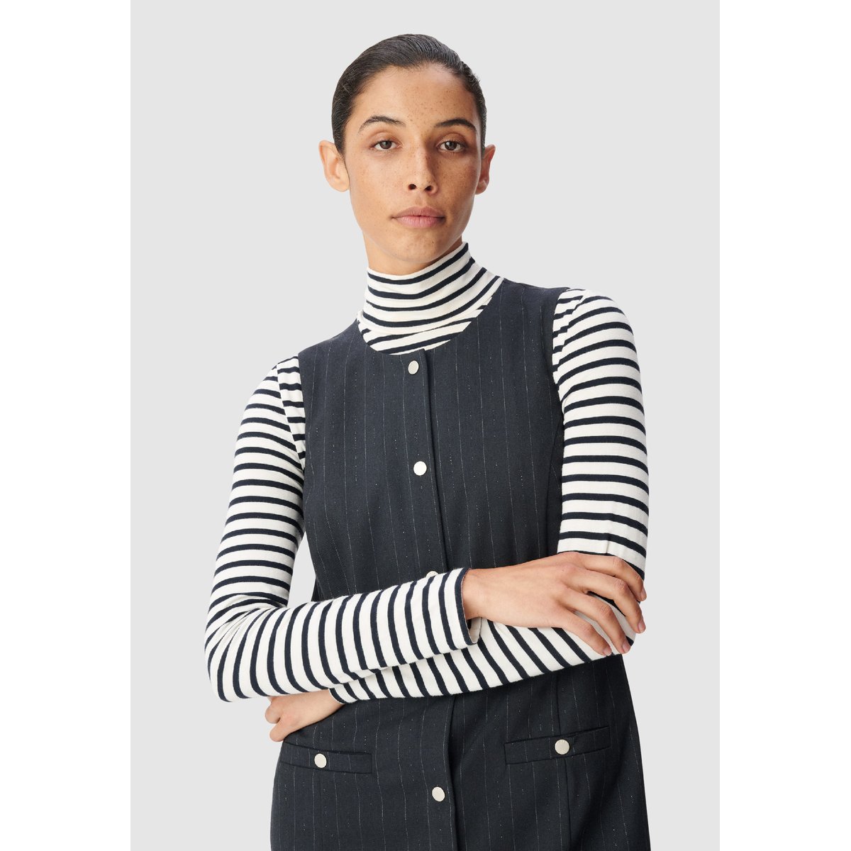 Robe de tailleur courte rayures tennis bleu marine, IKKS