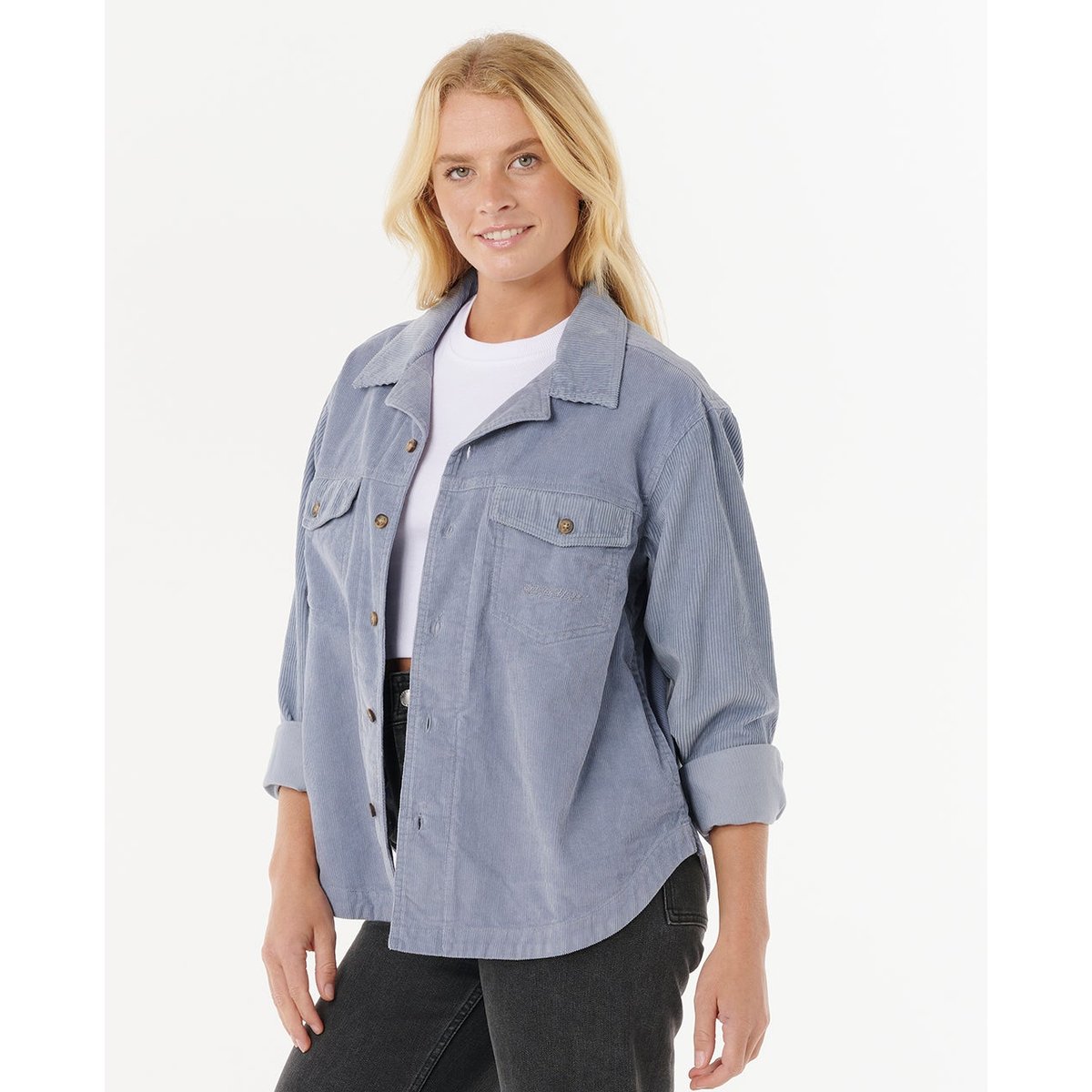 Chemise à manches longues en velours STEVIE gris bleu, RIP CURL