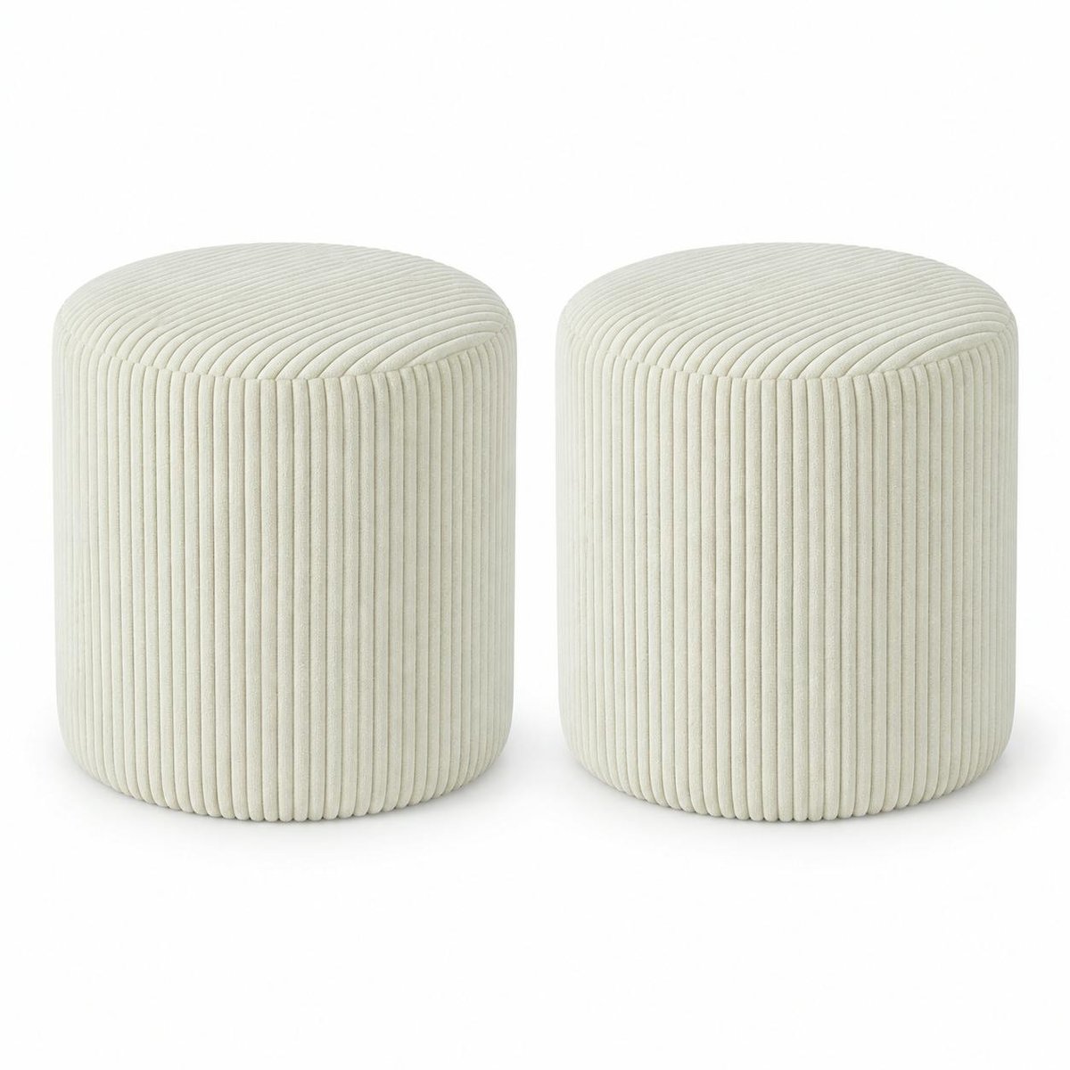 Pouf rond velours côtelé blanc (lot de 2) MALMOE blanc, PIER IMPORT