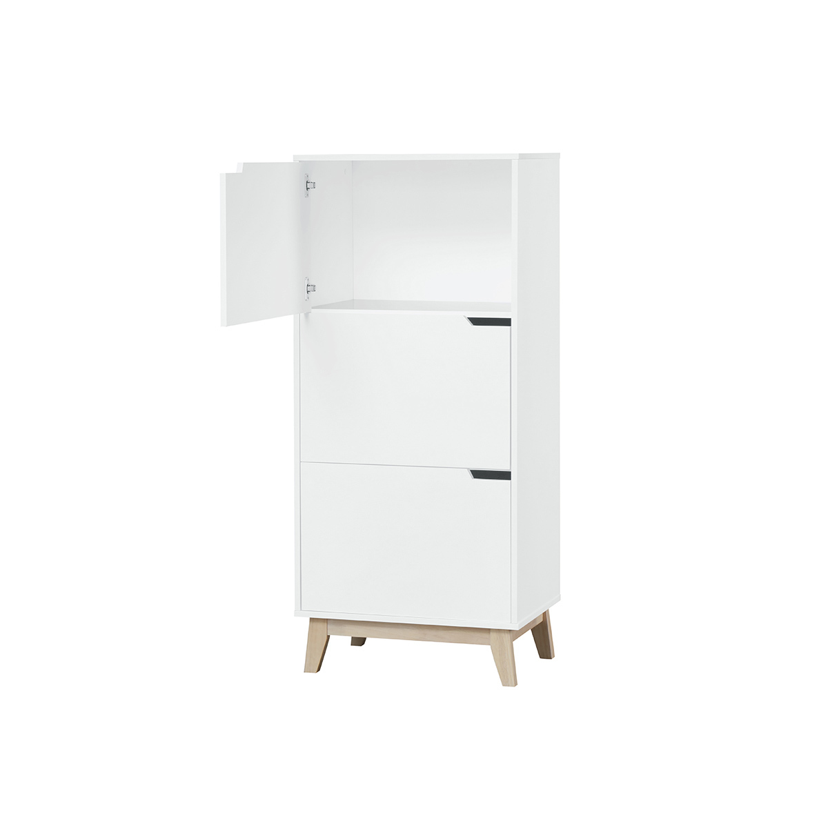 Meuble de rangement haut blanc et bois clair 3 portes L60 cm LEENA blanc, MILIBOO