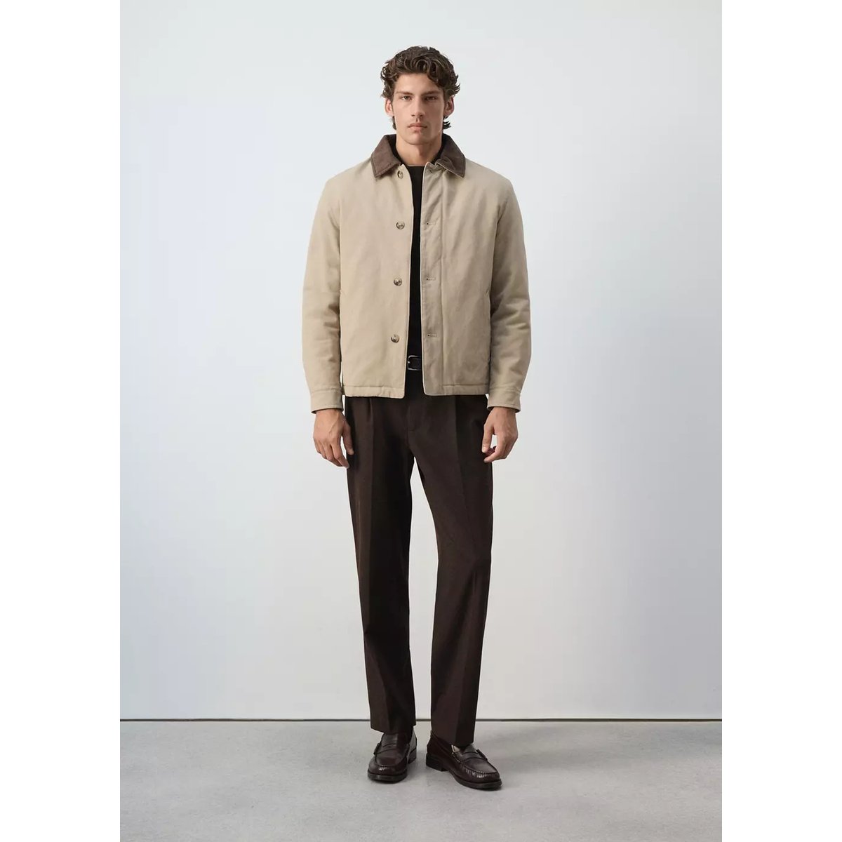 Quilted jacket with corduroy collar beige, MANGO MAN