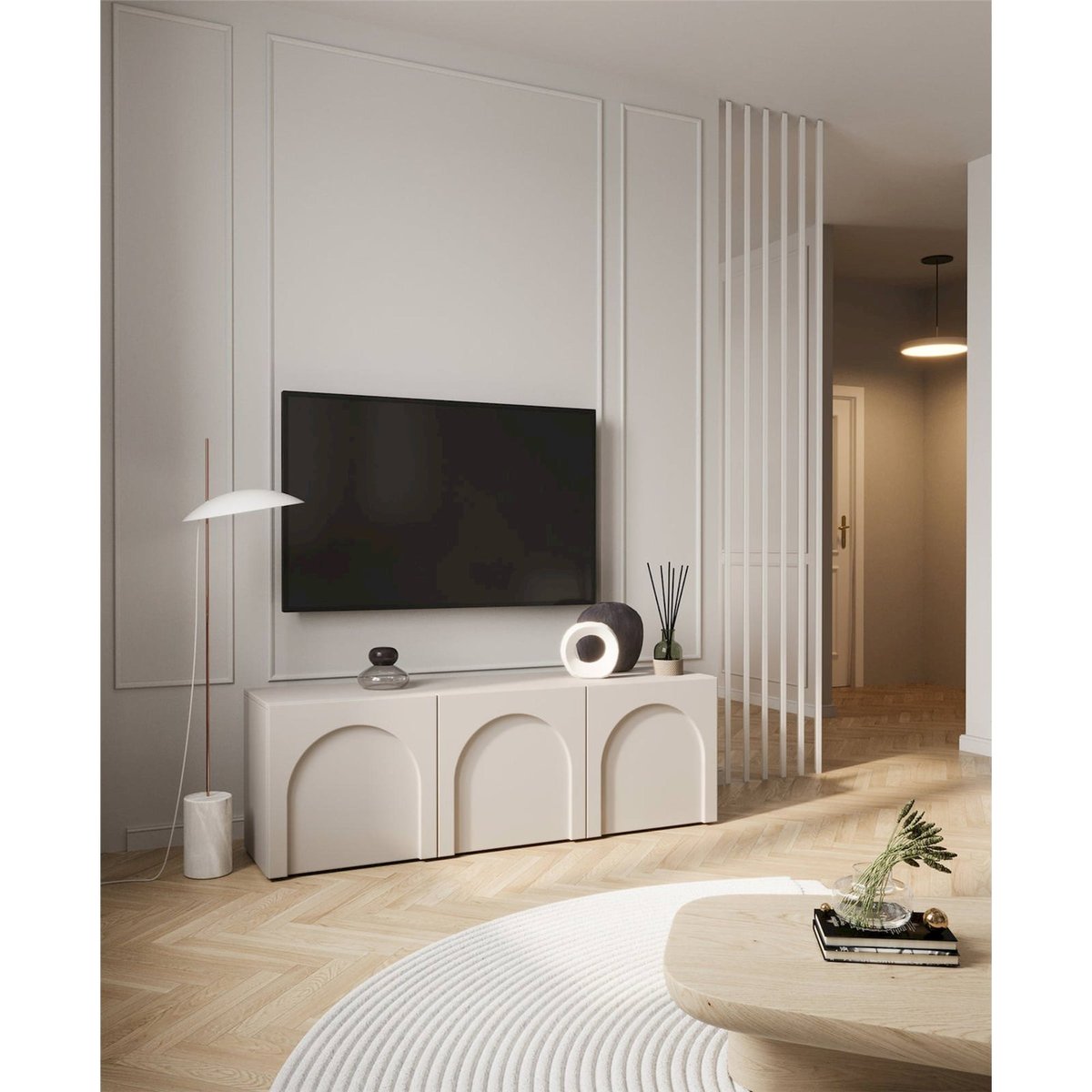 Meuble tv trois portes façades arquées ARKADIA cashmere mat, RECOLLECTION