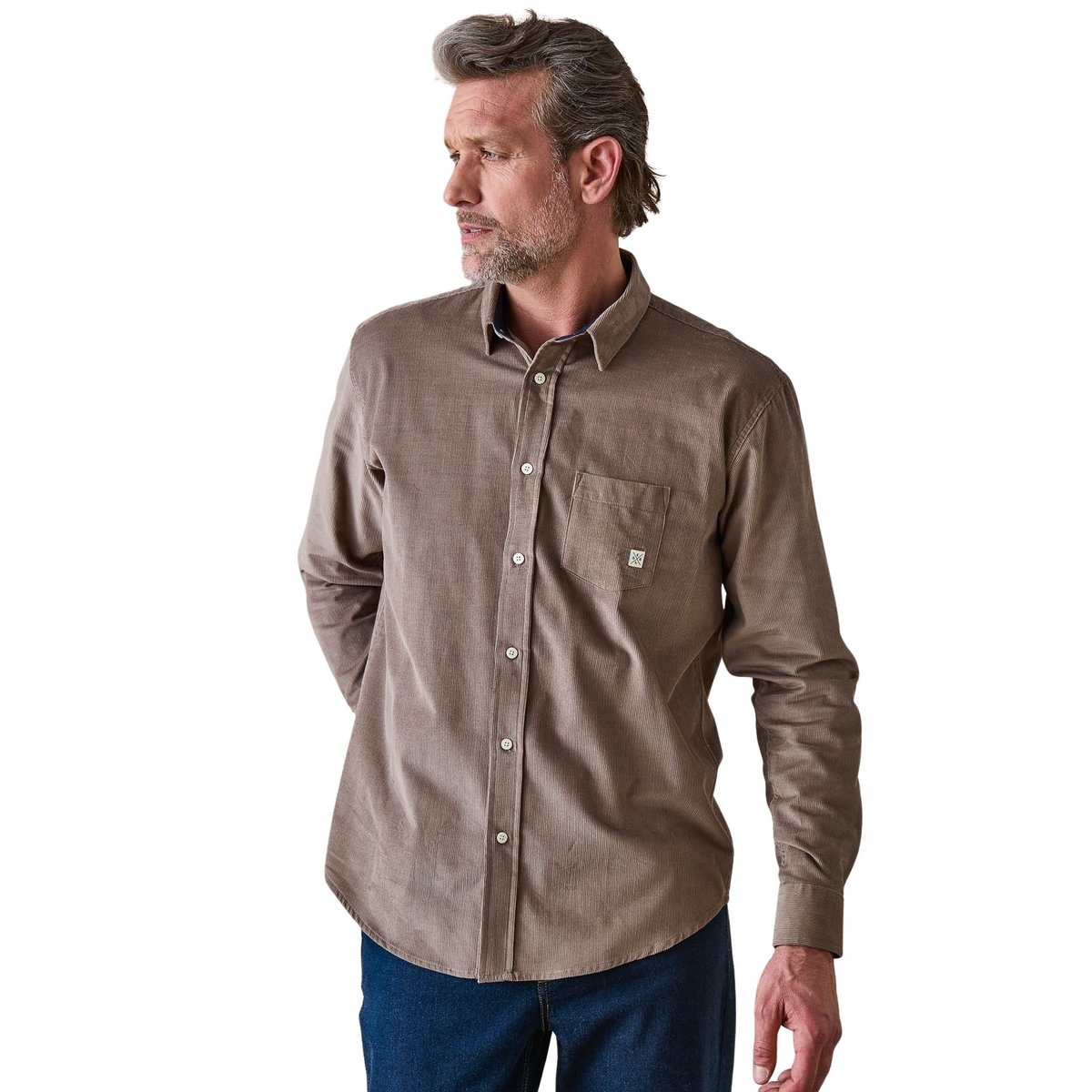 Chemise en velours homme taupe, DAXON