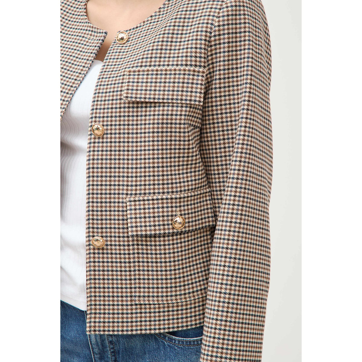 Veste à carreaux manches longues marron, BONOBO