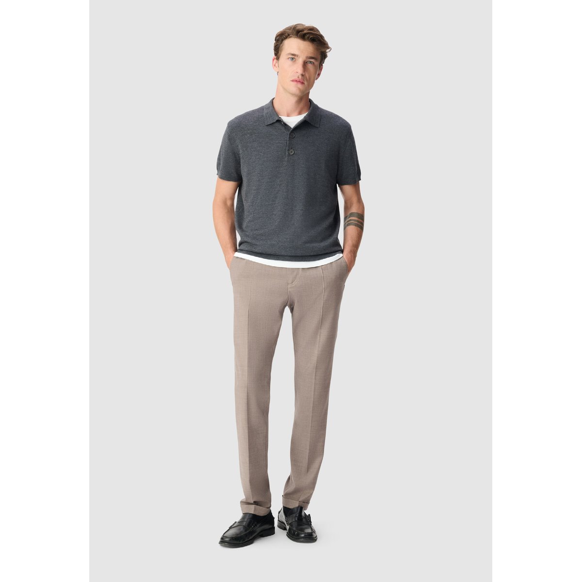 Polo tricot 100% laine gris foncé, IKKS