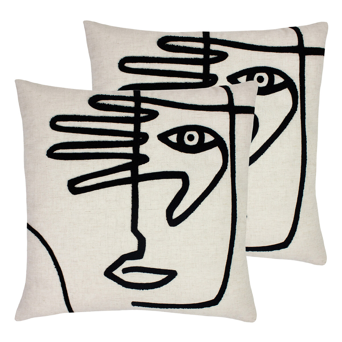 Set of 2 Mono Face Polyester Filled Cushions linen, FURN.