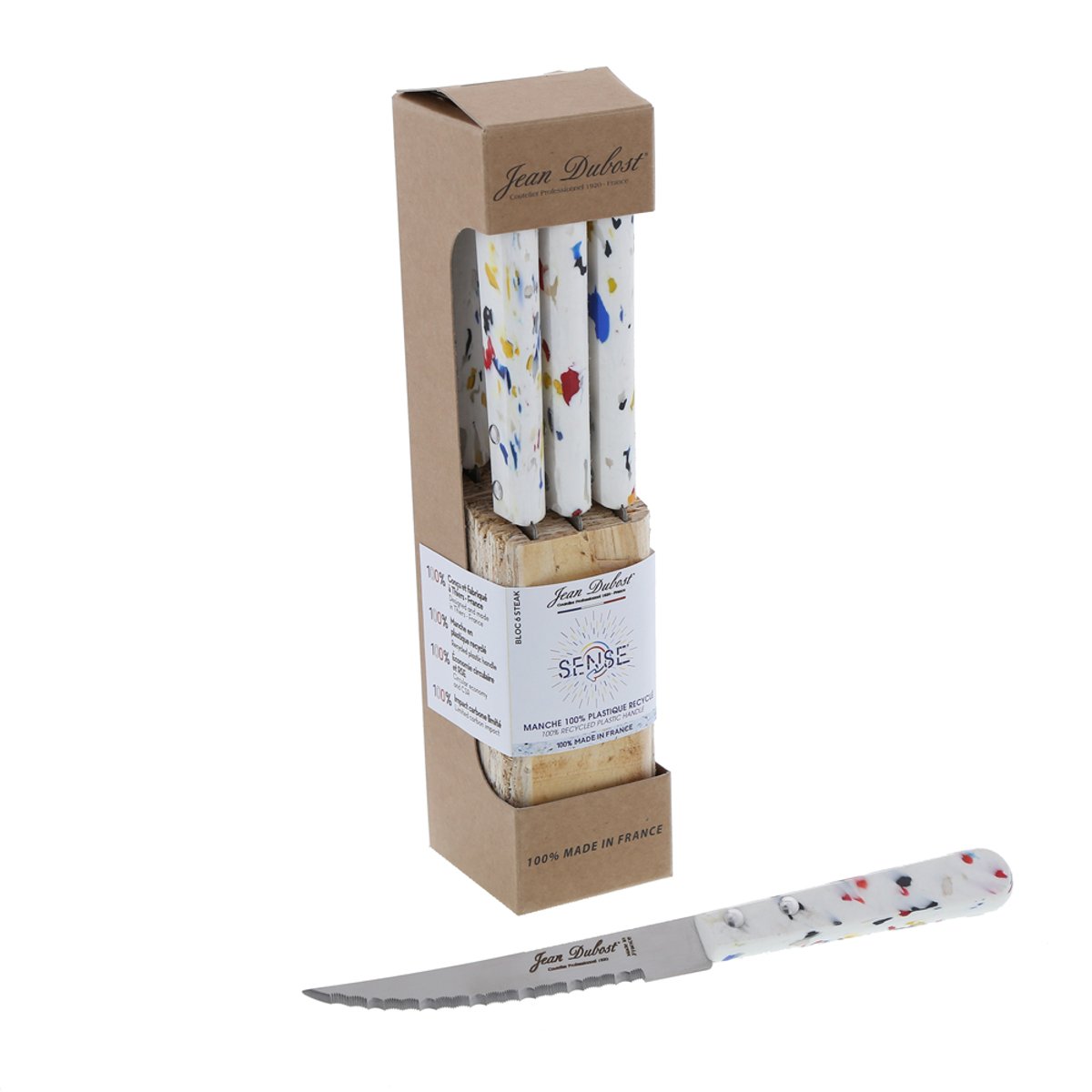 Bloc de 6 couteaux steak Sense blanc, JEAN DUBOST