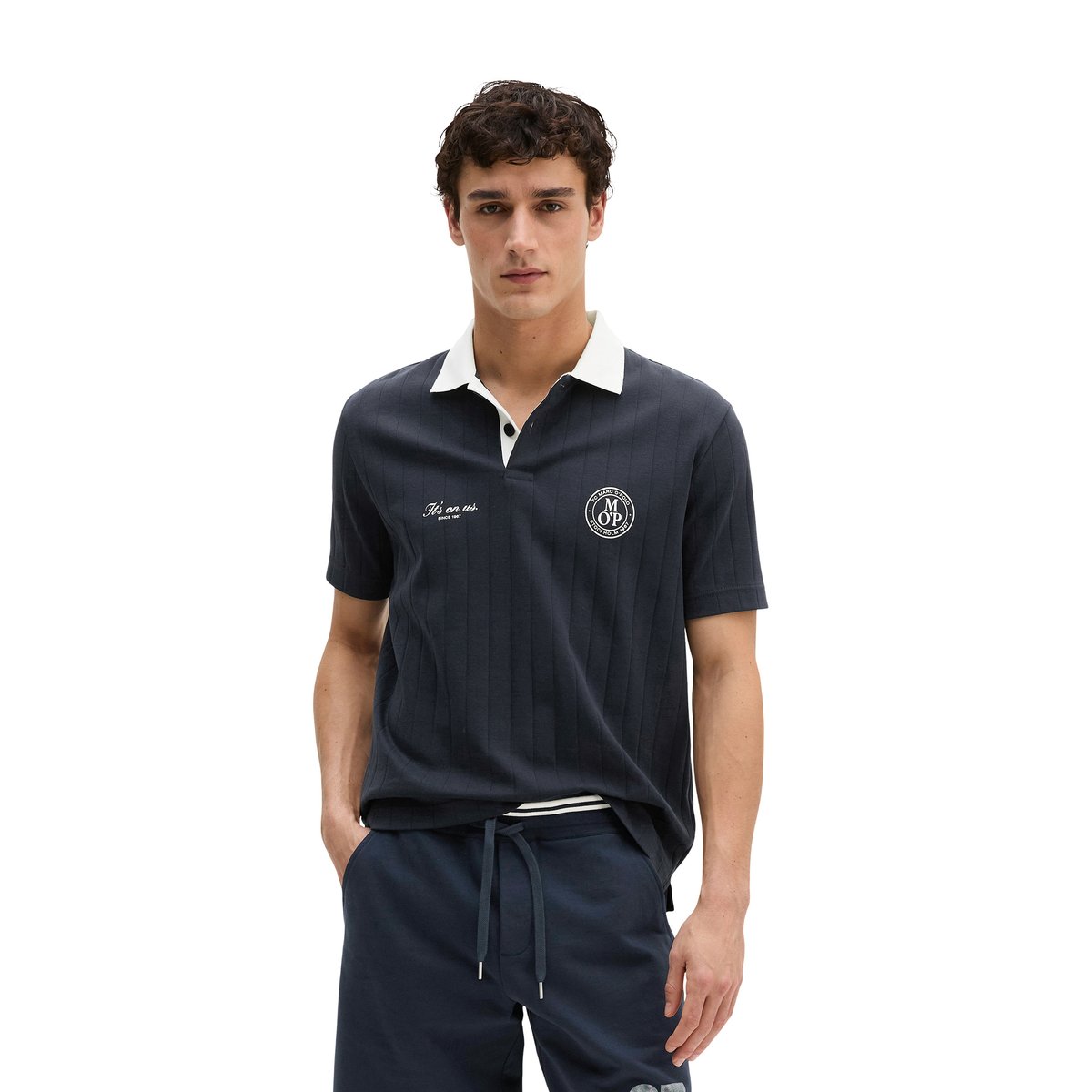 MOP Club '67 Football Tricot Polo, Rib en pur coton bio bleu foncé, MARC O'POLO