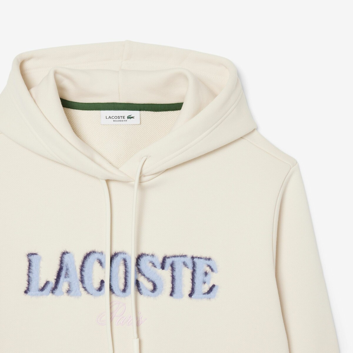 Sweat à capuche avec logo ecru, LACOSTE