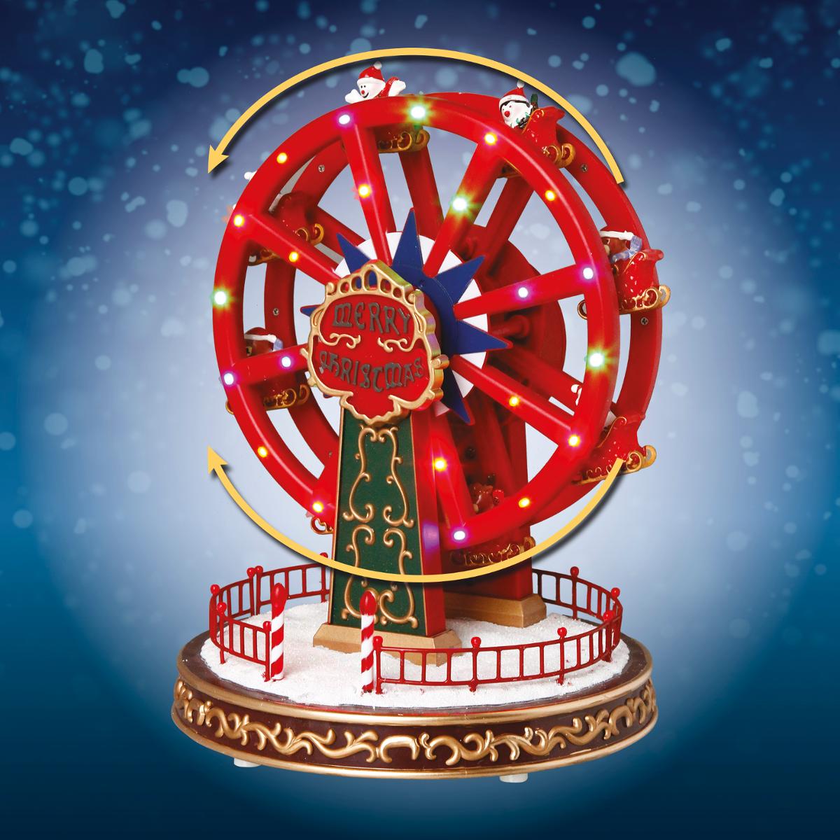 Village lumineux grande roue musical à mouvement 24 LED multicolore, ATMOSPHERA