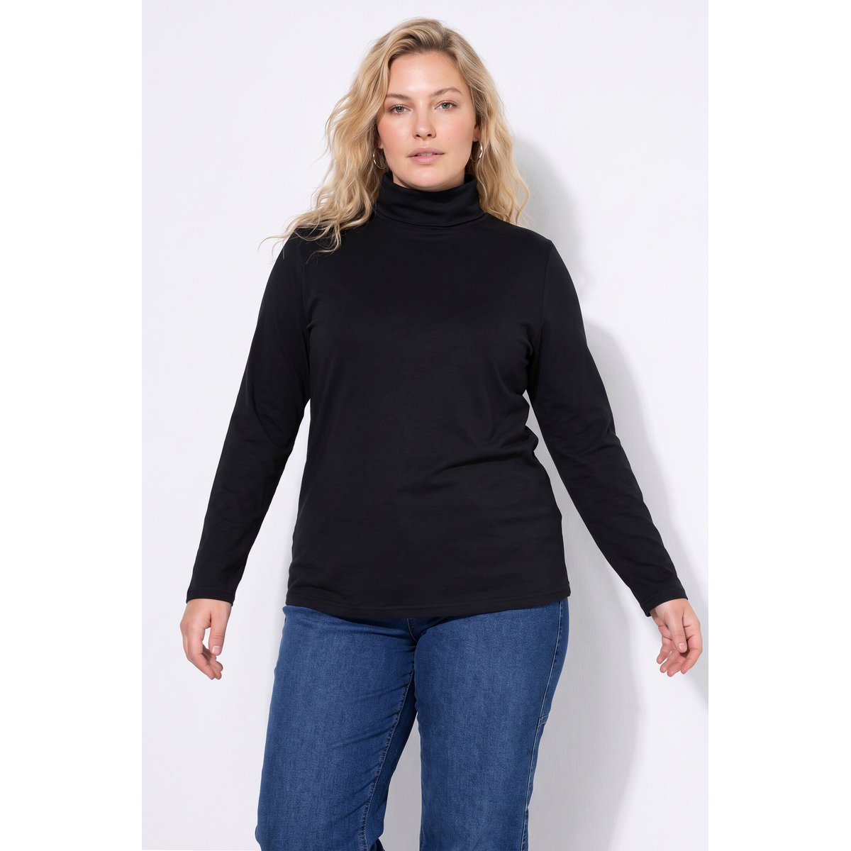 Pull col roulé, coupe classique noir, ULLA POPKEN