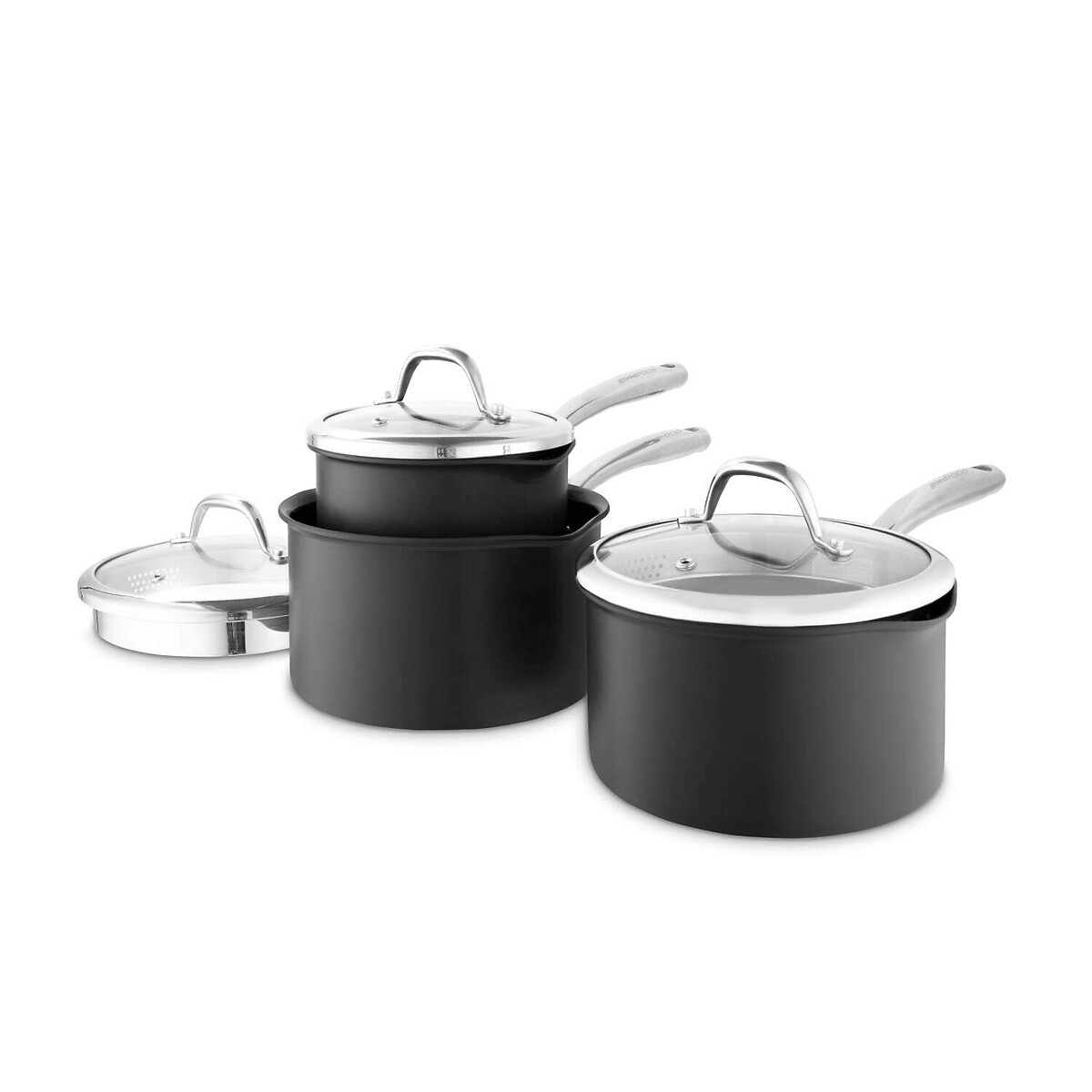 3-Piece Hard Anodized Saucepan Set black, GOOD FOOD BY TOWER
