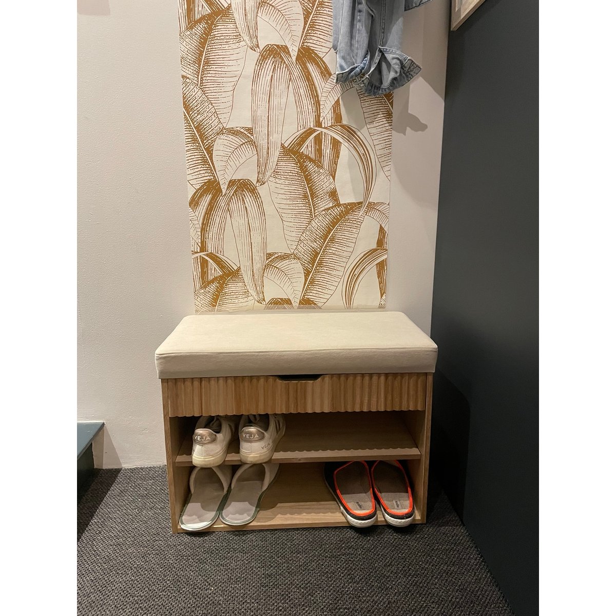 Meuble à chaussures, bois et velours, KUBO bois naturel, NORDLYS