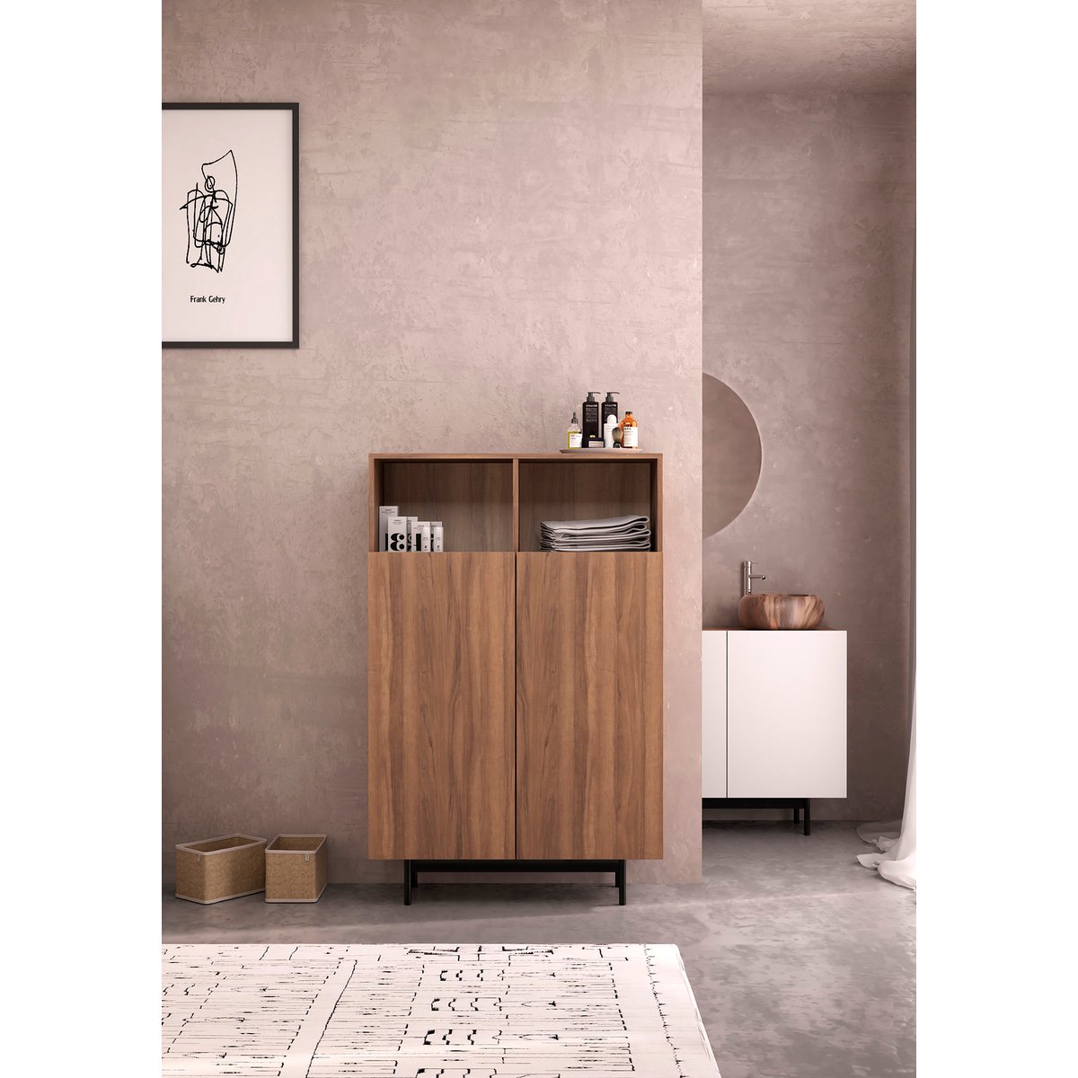 Buffet L placard 2 portes, PRINTED noyer, HERDASA