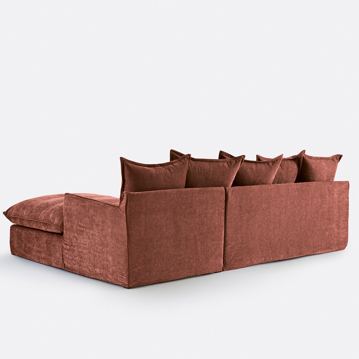 Canapé d'angle droit, déhoussable, 4 places, en polyester chiné, ODNA brique rosé, LA REDOUTE INTERIEURS