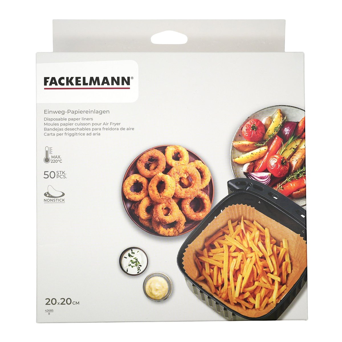 Ensemble de 100 Moules en papier air fryer carrés 20 cm Divers brun, FACKELMANN