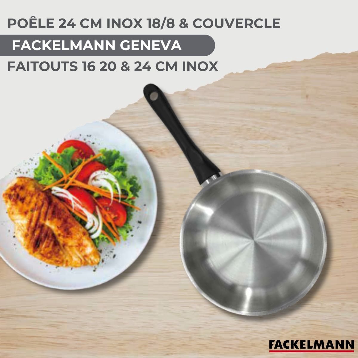Batterie 1 poêle 24cm + 3 faitouts 16/20/24cm BRILLANT inox|noir, FACKELMANN