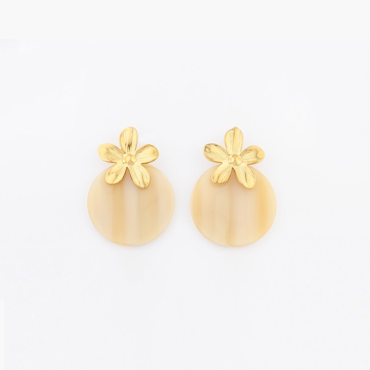 Boucles d'oreilles disque et fleur beige, BALABOOSTE