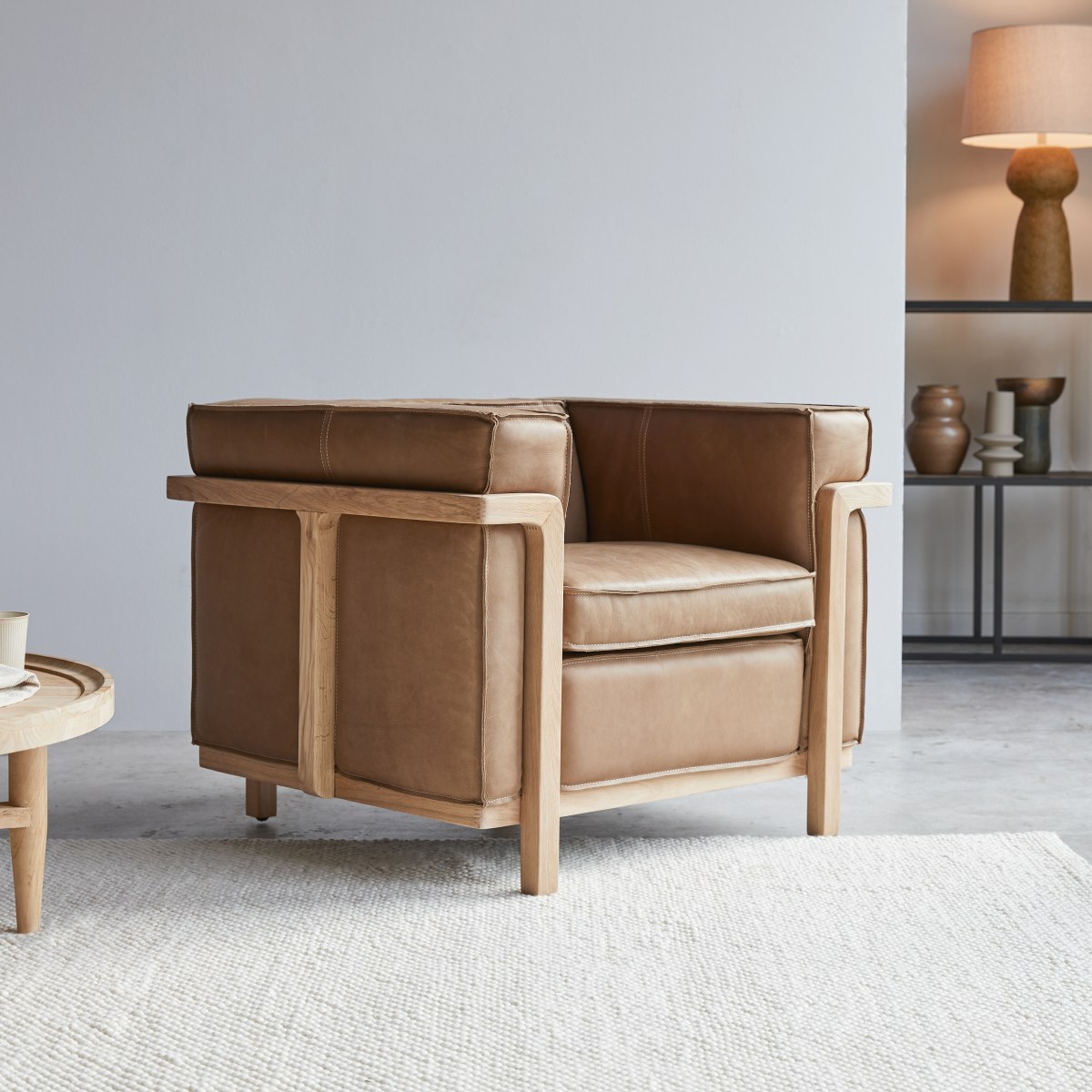 Fauteuil en Cuir massif, COBBELWOOD marron, TIKAMOON