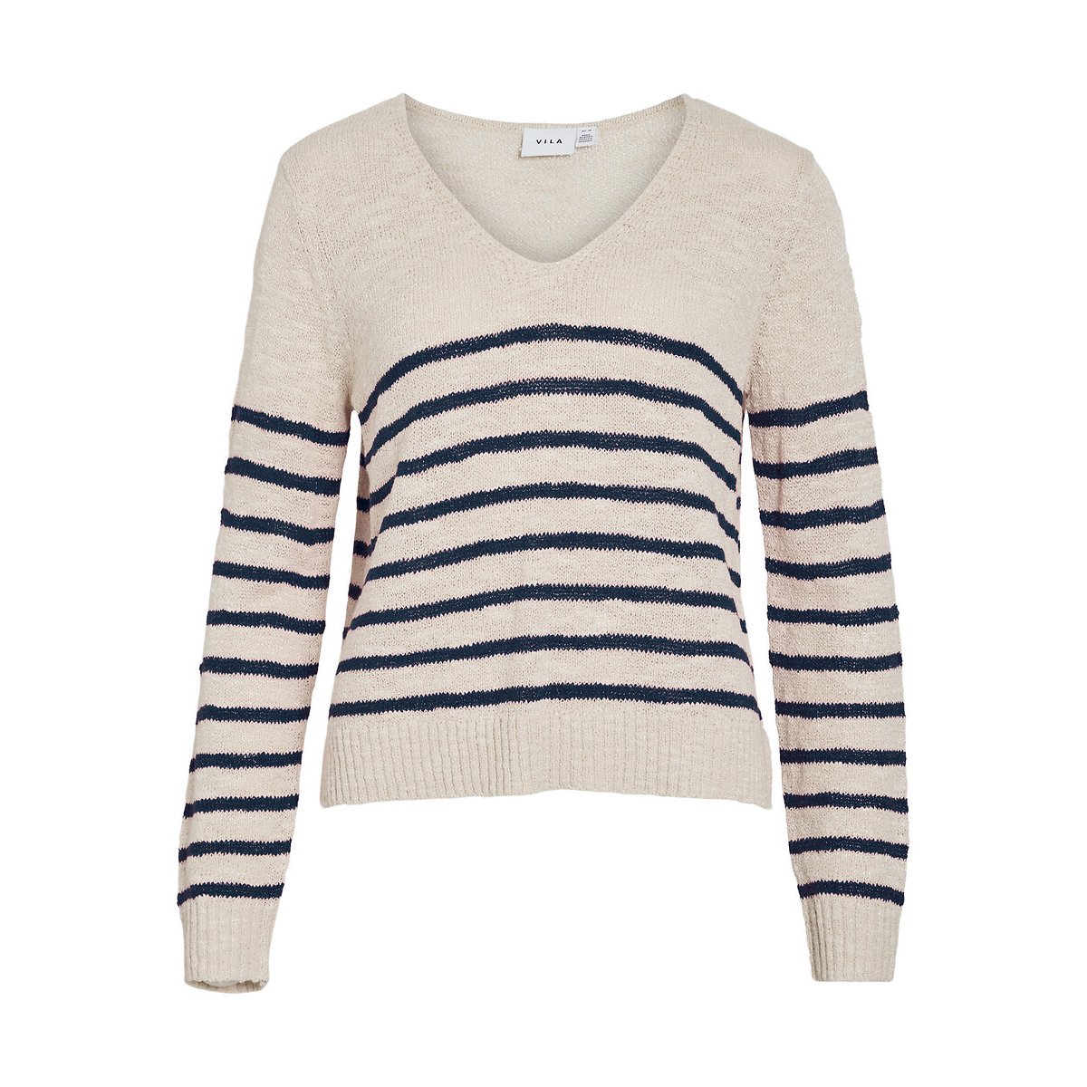Pull rayé manches longues ecru/bleu, VILA