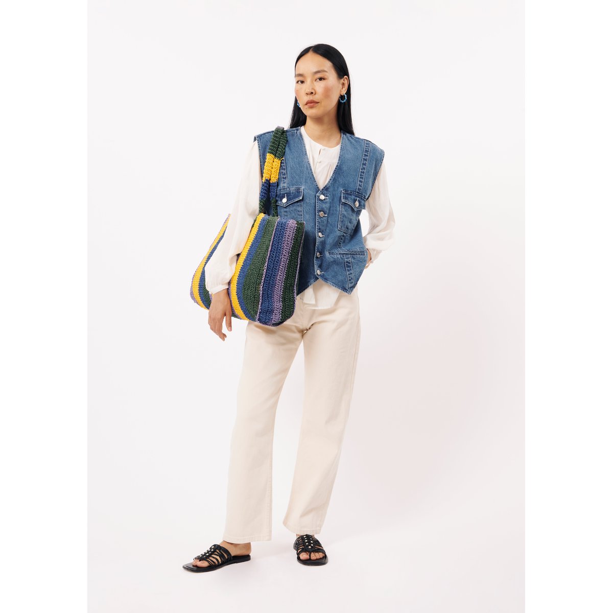 Gilets en coton EVY bleu jean, FRNCH