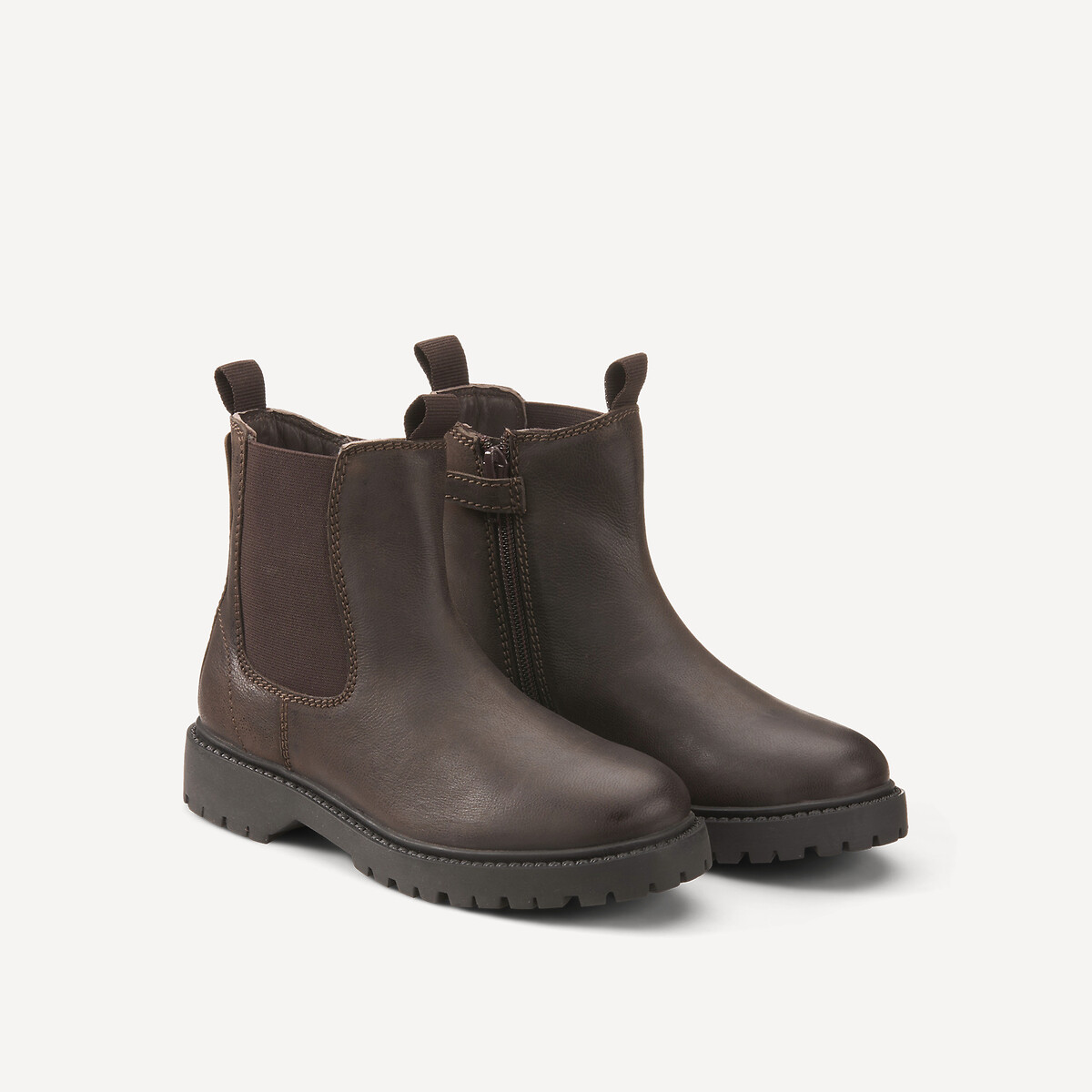 Botas chelsea em pele castanho, LA REDOUTE COLLECTIONS