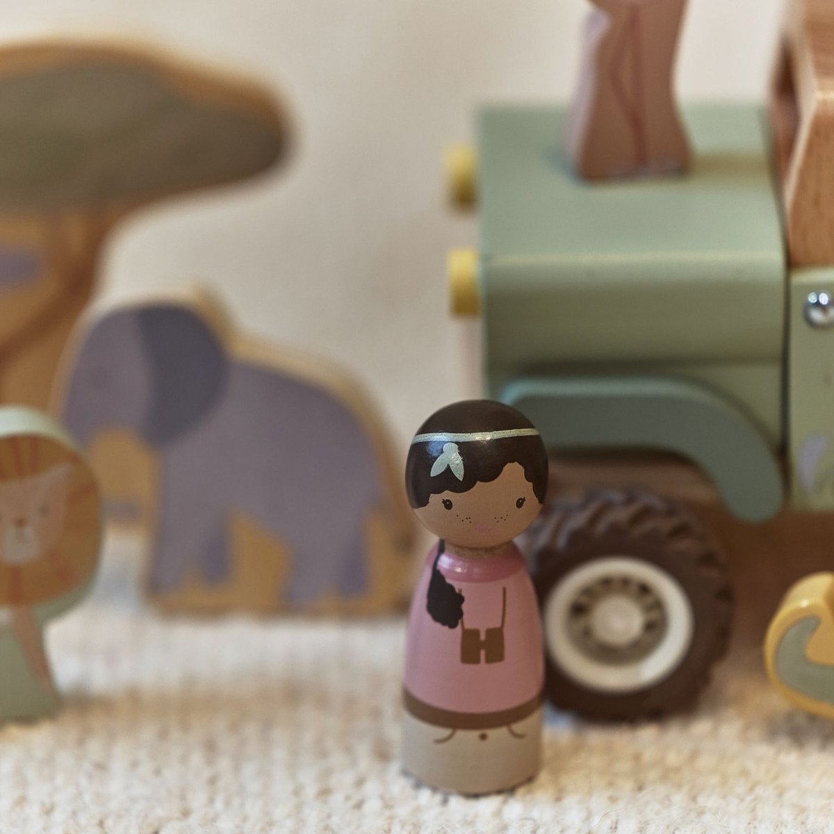 Voiture de Safari et animaux vert, multicolore, bois, LITTLE DUTCH