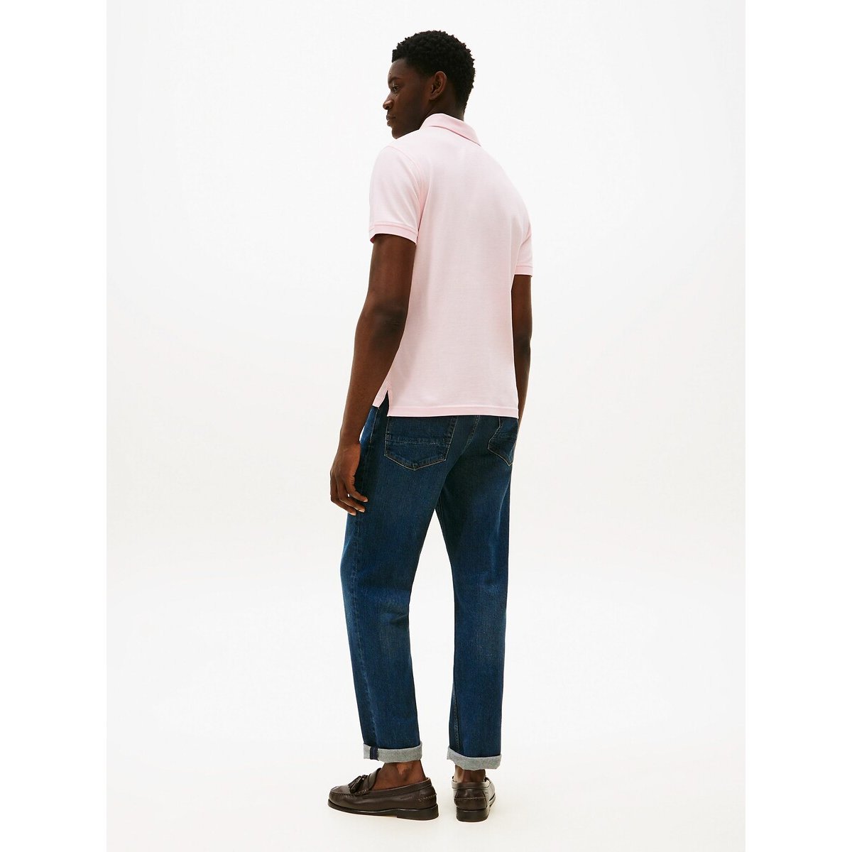 Polo droit stretch col 2 boutons rose pale, TOMMY HILFIGER