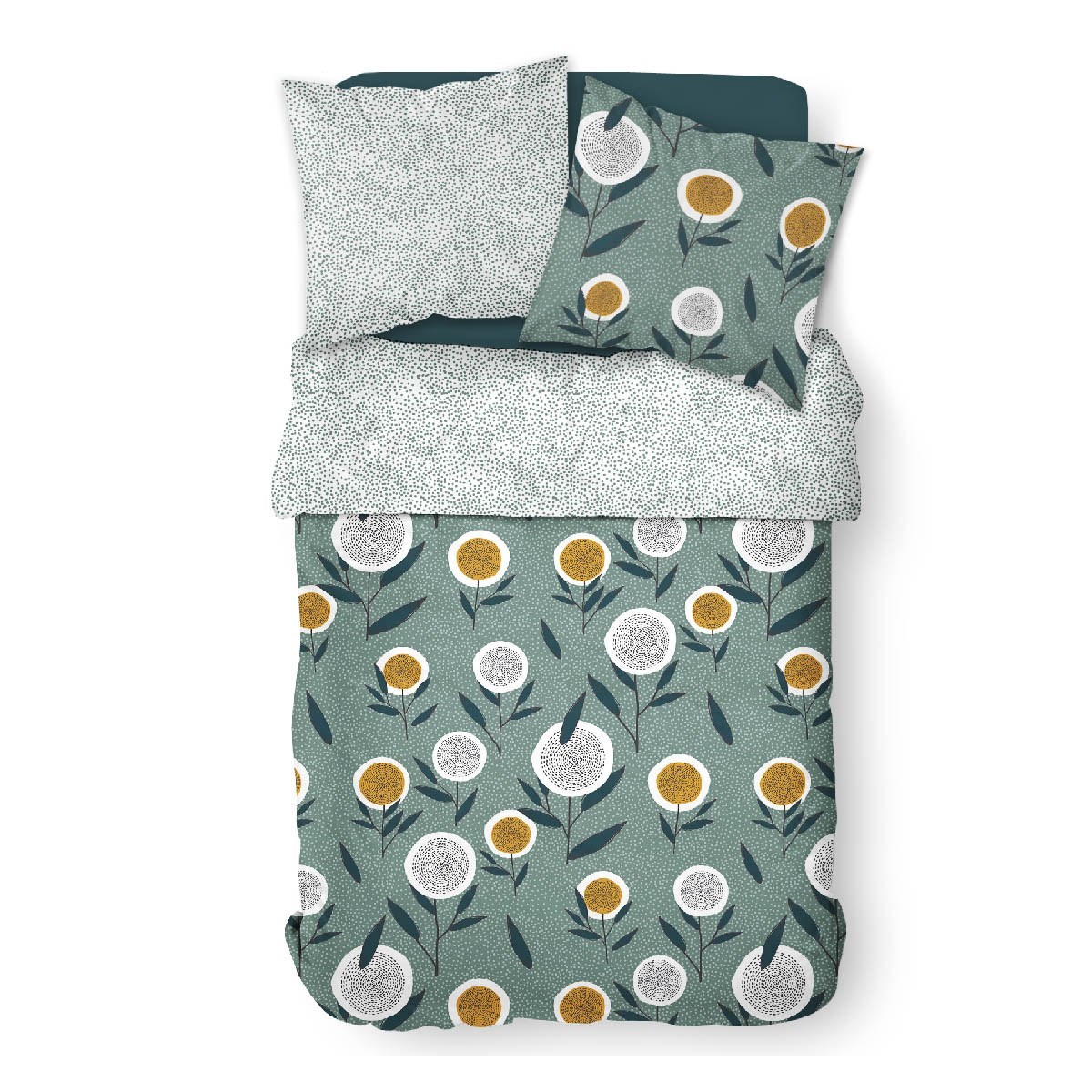 Parure de lit coton 2 personnes imprimé floral SUNSHINE bleu, TODAY