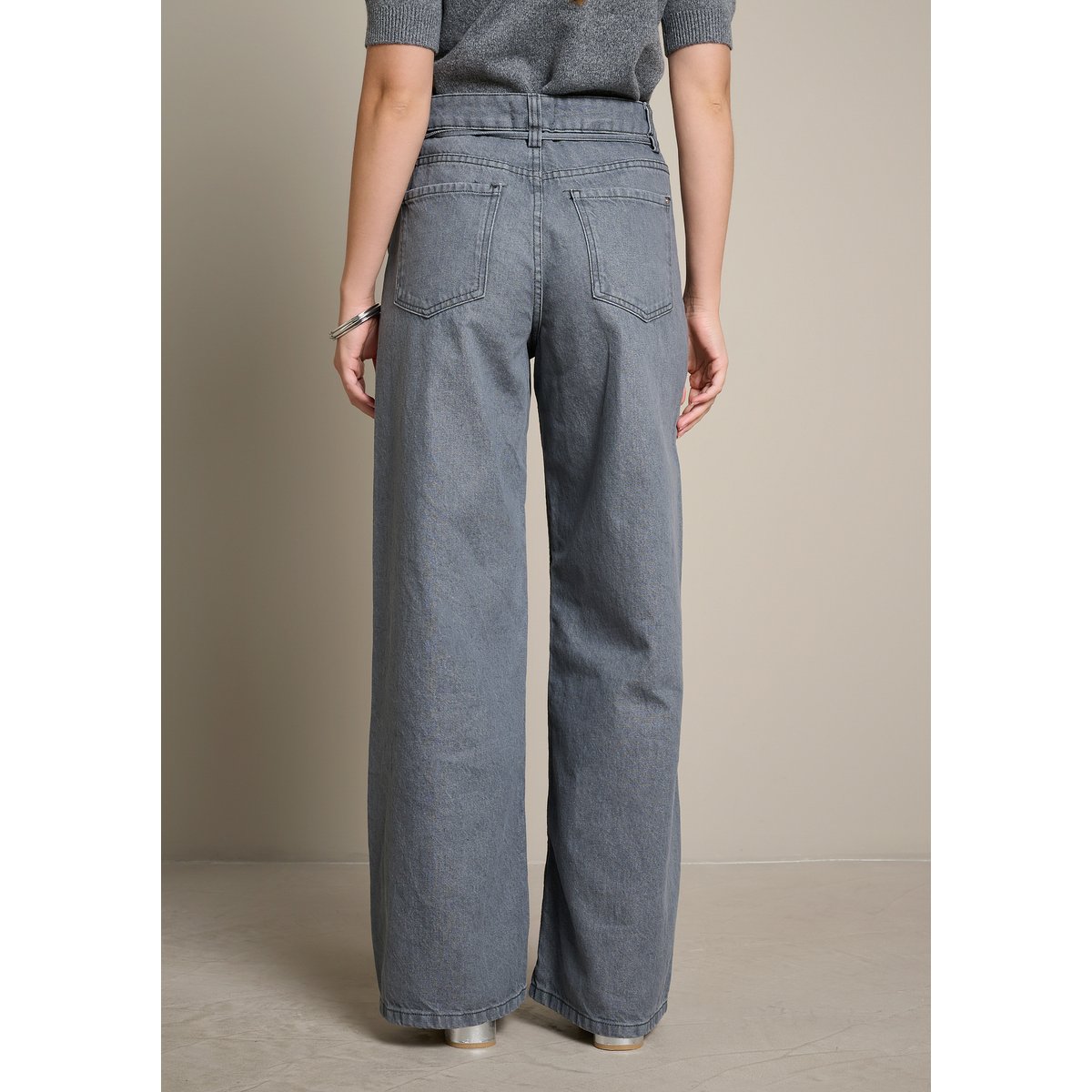 Jean large à taille nouée medium grey, LOLALIZA