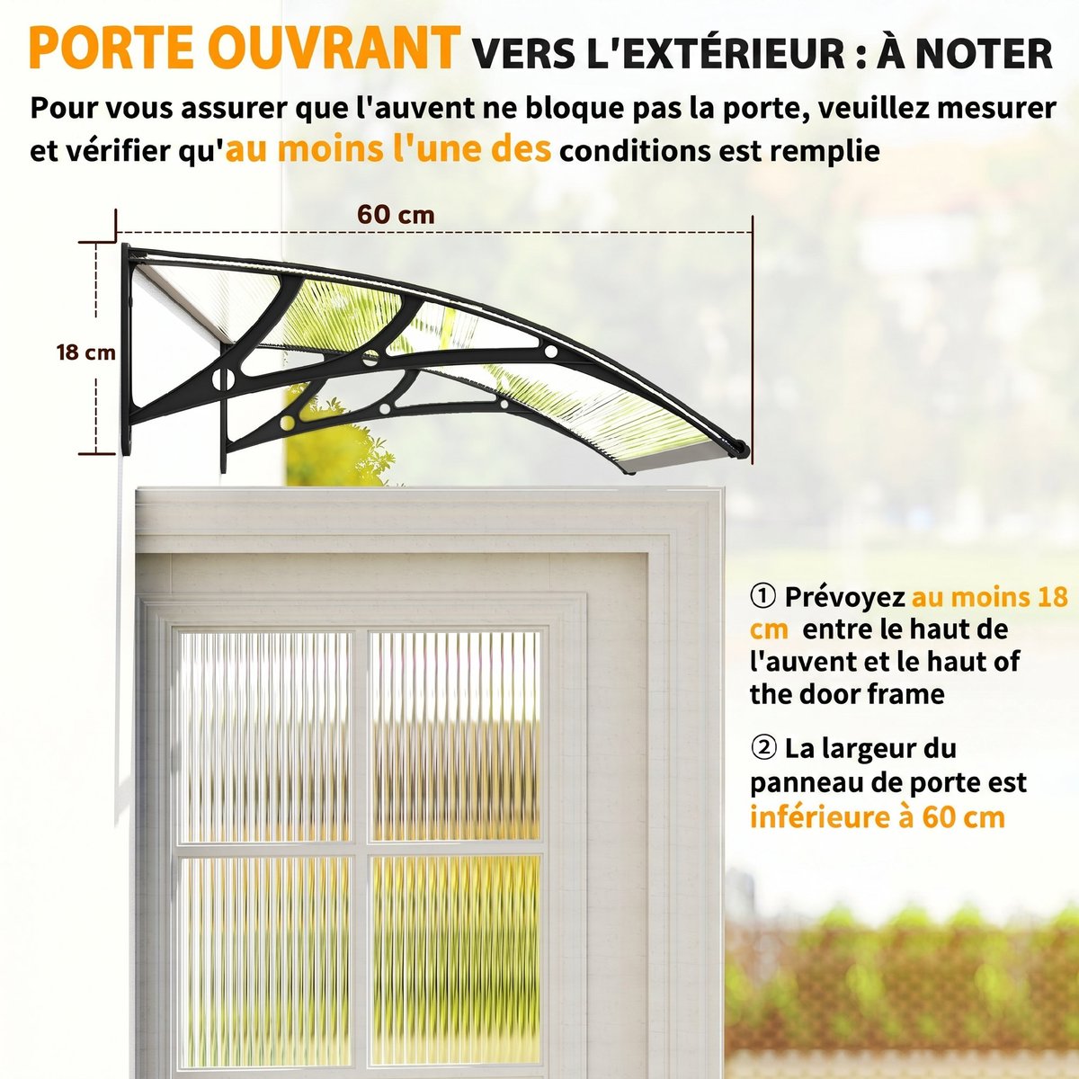 Auvent de porte Polycarbonate Transparent transparent, OUTSUNNY