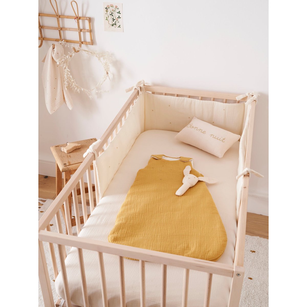 Drap-housse gaze de coton biologique "Baby GAUFREE" blanc doux, CYRILLUS
