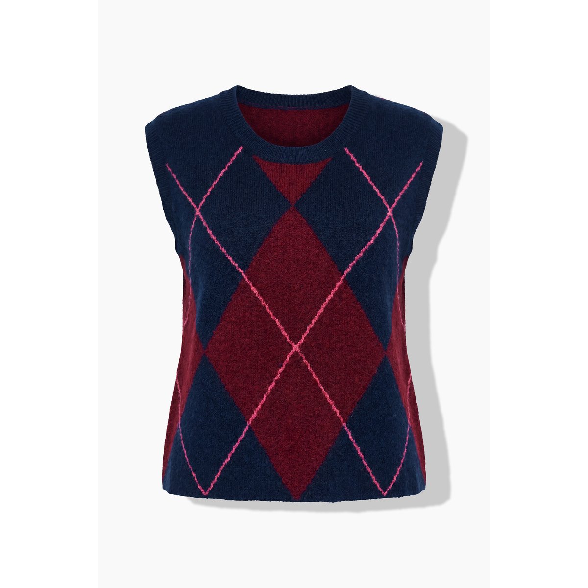 Pull sans manches, motif losange et col rond bleu encre, ULLA POPKEN
