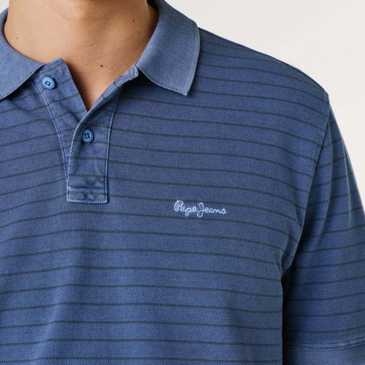 Polo À Rayures En Piqué bleu marine délavé, PEPE JEANS
