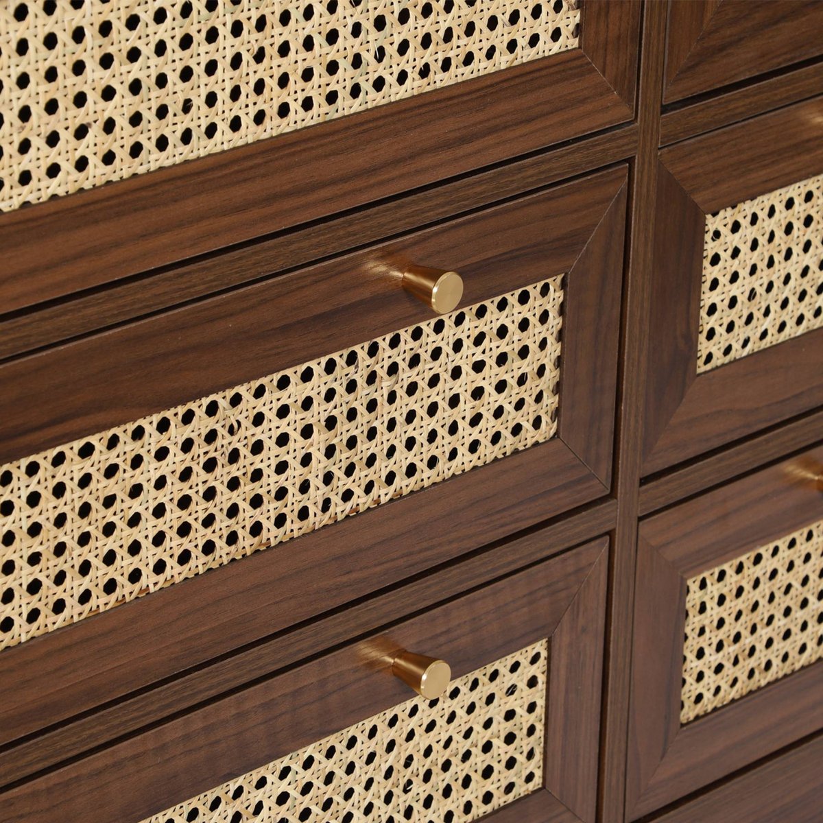 Commode décor bois et cannage 6 tiroirs JUDITH naturel, SWEEEK