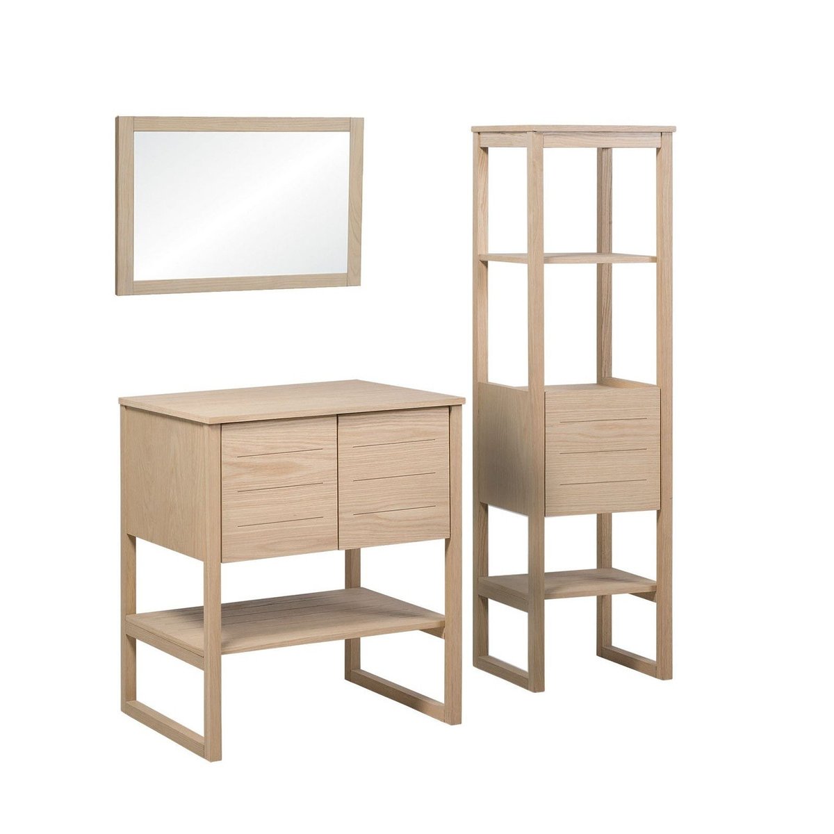 Meuble simple +vasque +miroir ATOLL bois clair, MOB IN