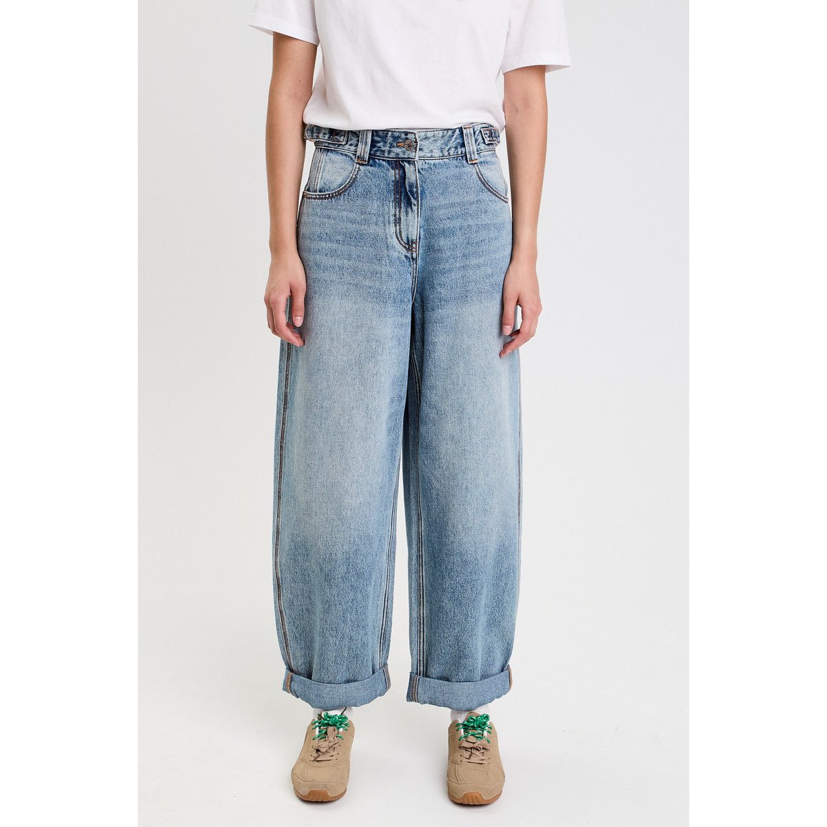 Jean barrel long en coton denim double stone, CACHE CACHE