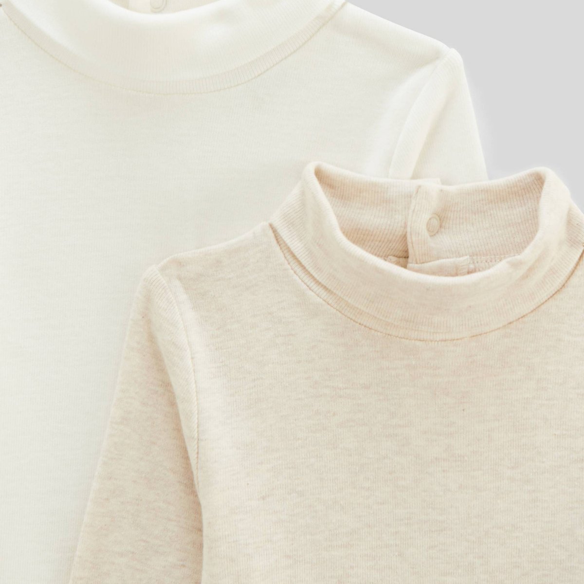 Lot de 2 bodies à col roulé uni en coton BIO GOTS beige chine, BOUT'CHOU