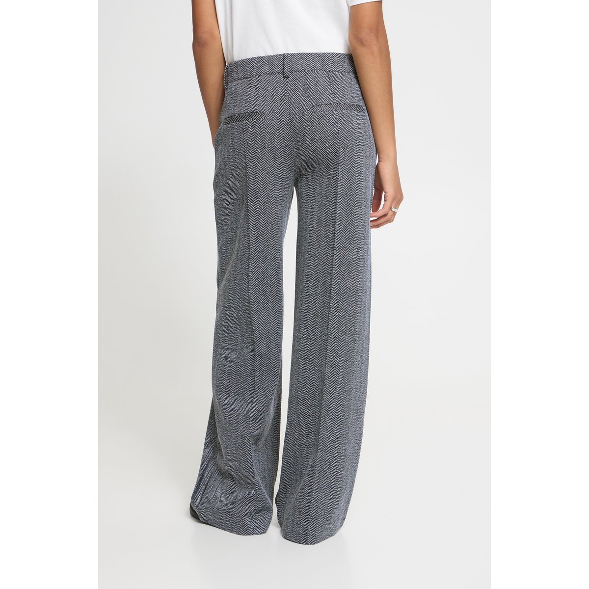 Pantalon à jambes larges black/white herringbone, ICHI