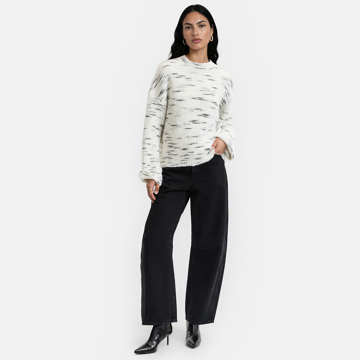 Pull oversize, col rond, effet flammé ecru chiné, LA REDOUTE COLLECTIONS