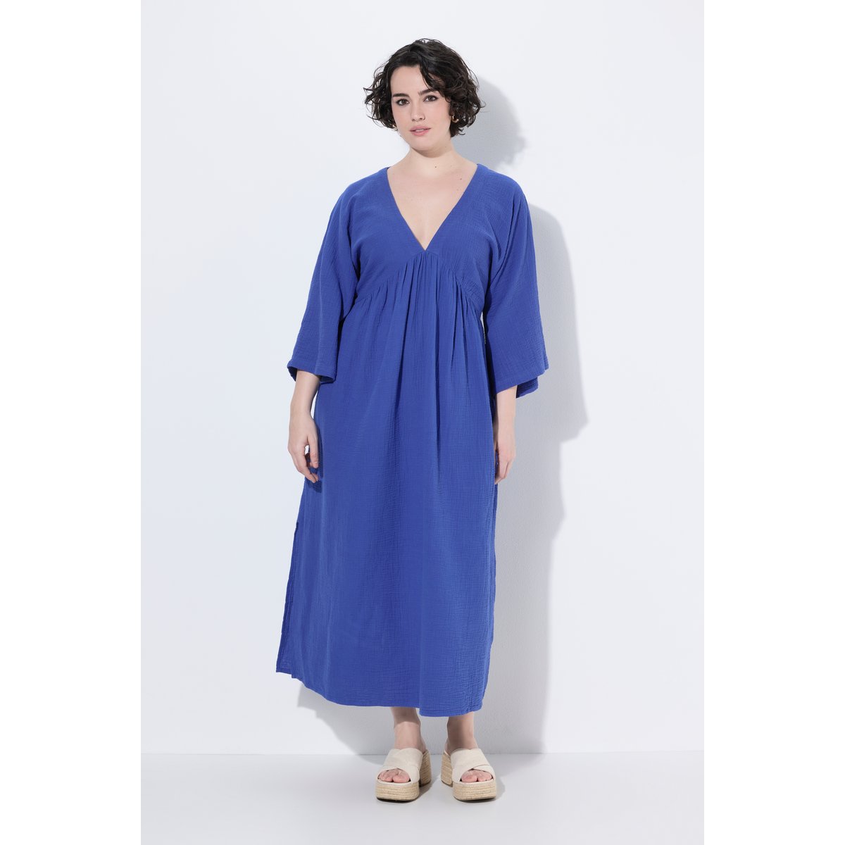 Robe maxi en mousseline, coupe évasée bleu azur, ULLA POPKEN