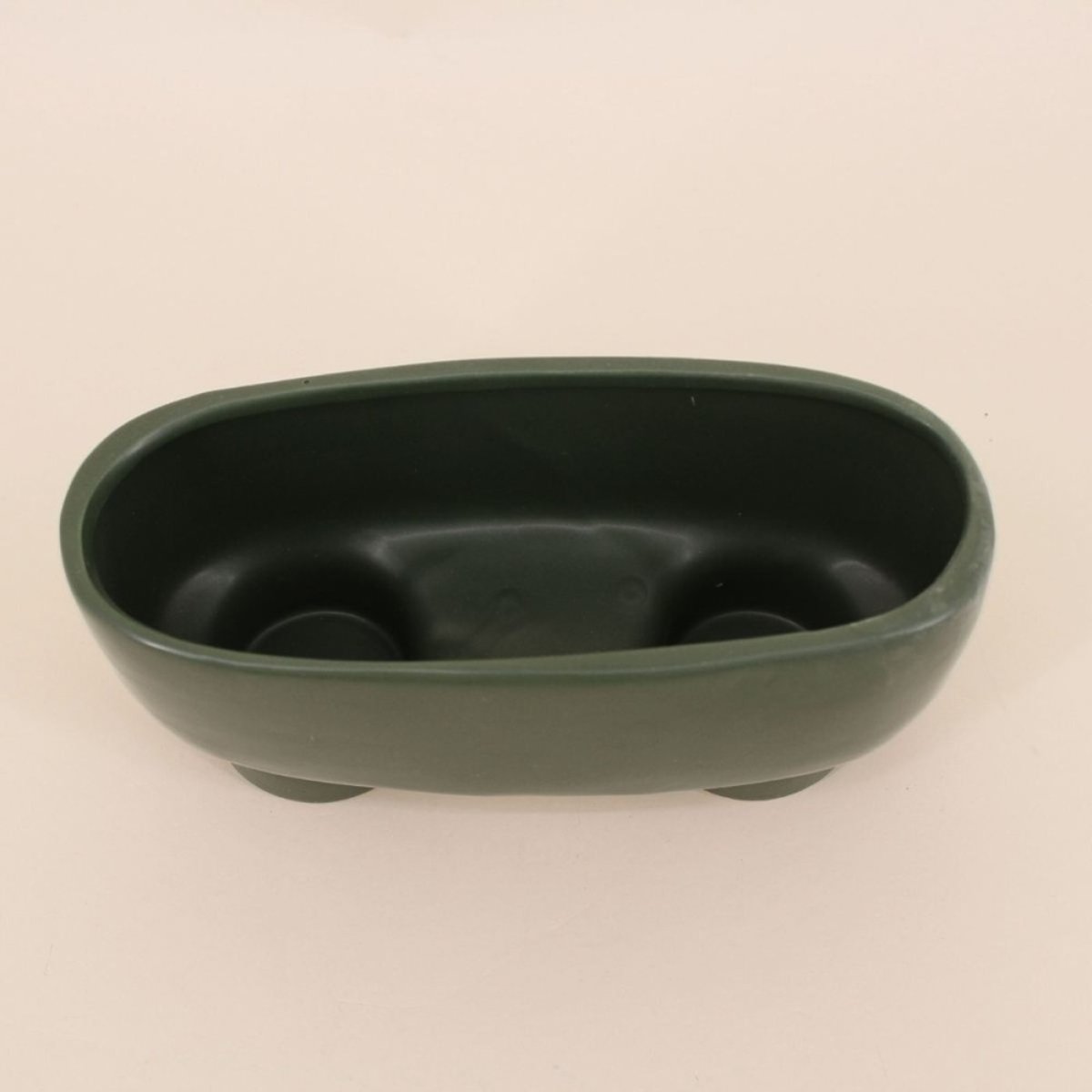 Cache pot en céramique ovale sur pieds 20cm vert, ORNAMI