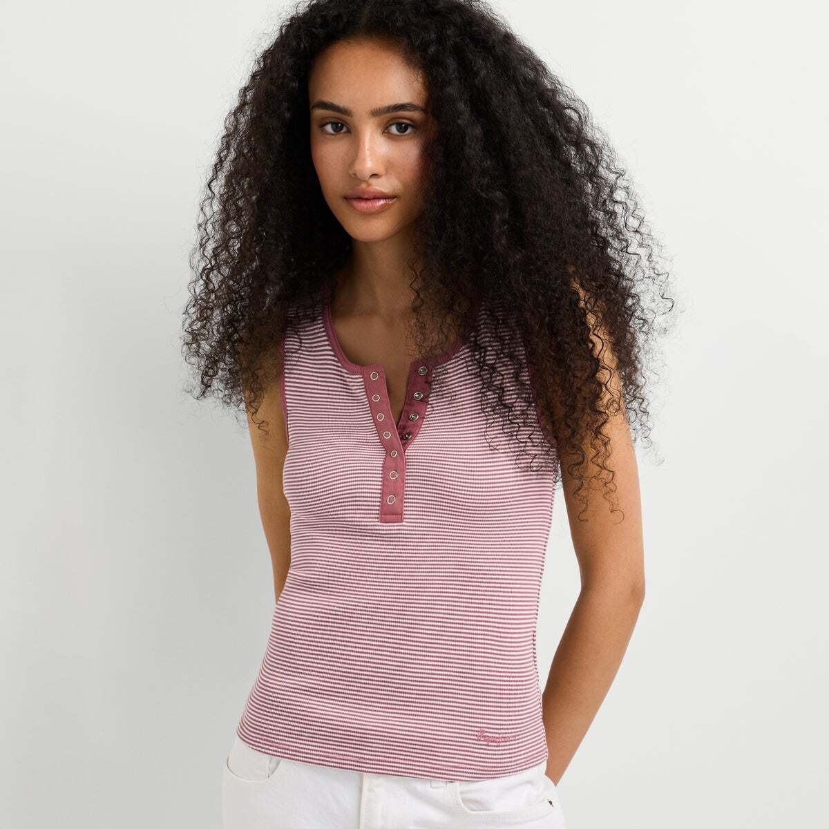 Top Côtelé À Rayures rose foncé, PEPE JEANS