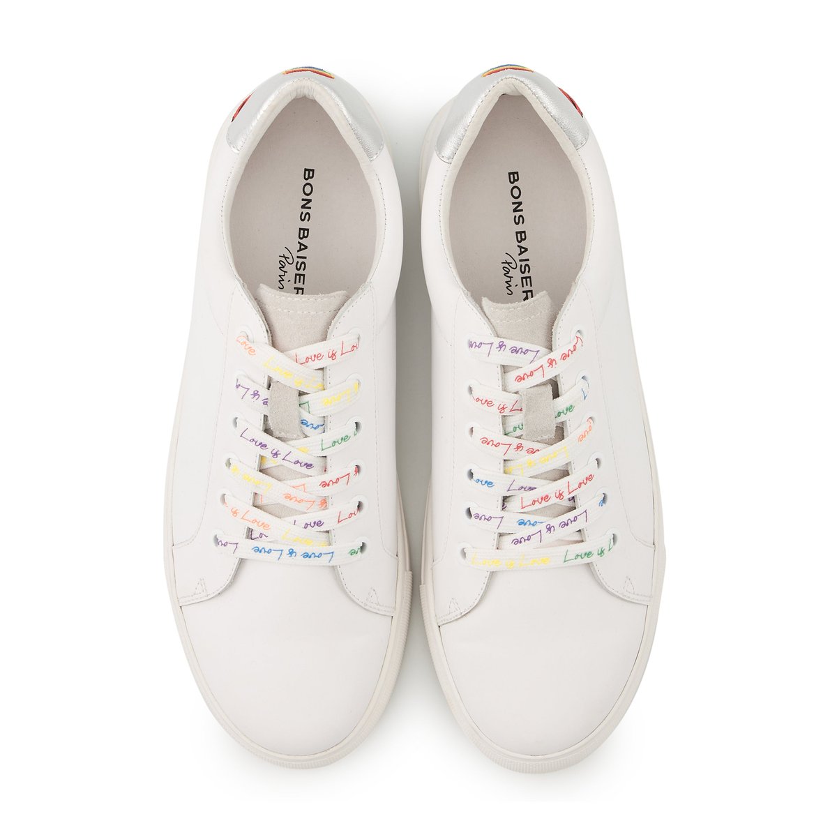 Baskets En Cuir Simone Love Is Love blanc, BONS BAISERS