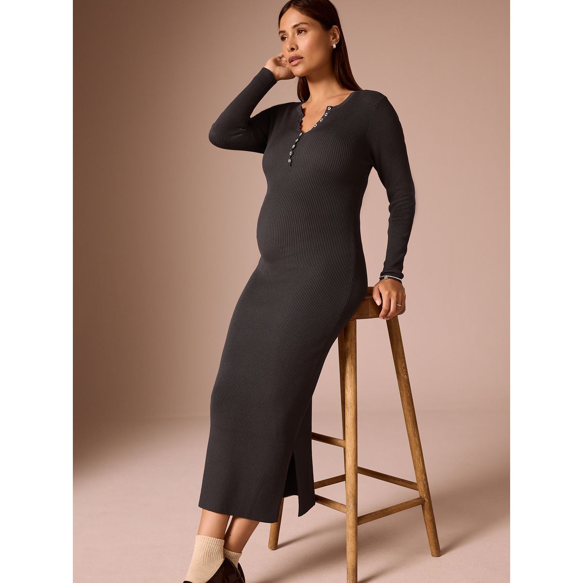 Robe en maille à manches longues maternité gris anthracite, NEXT