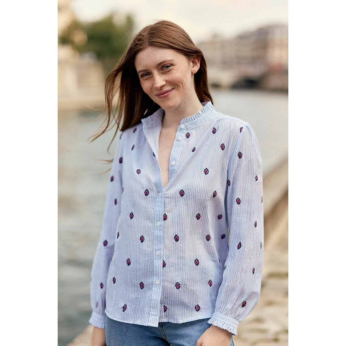 Blooma Striped Embroidered Blouse blue striped, LA PETITE ETOILE