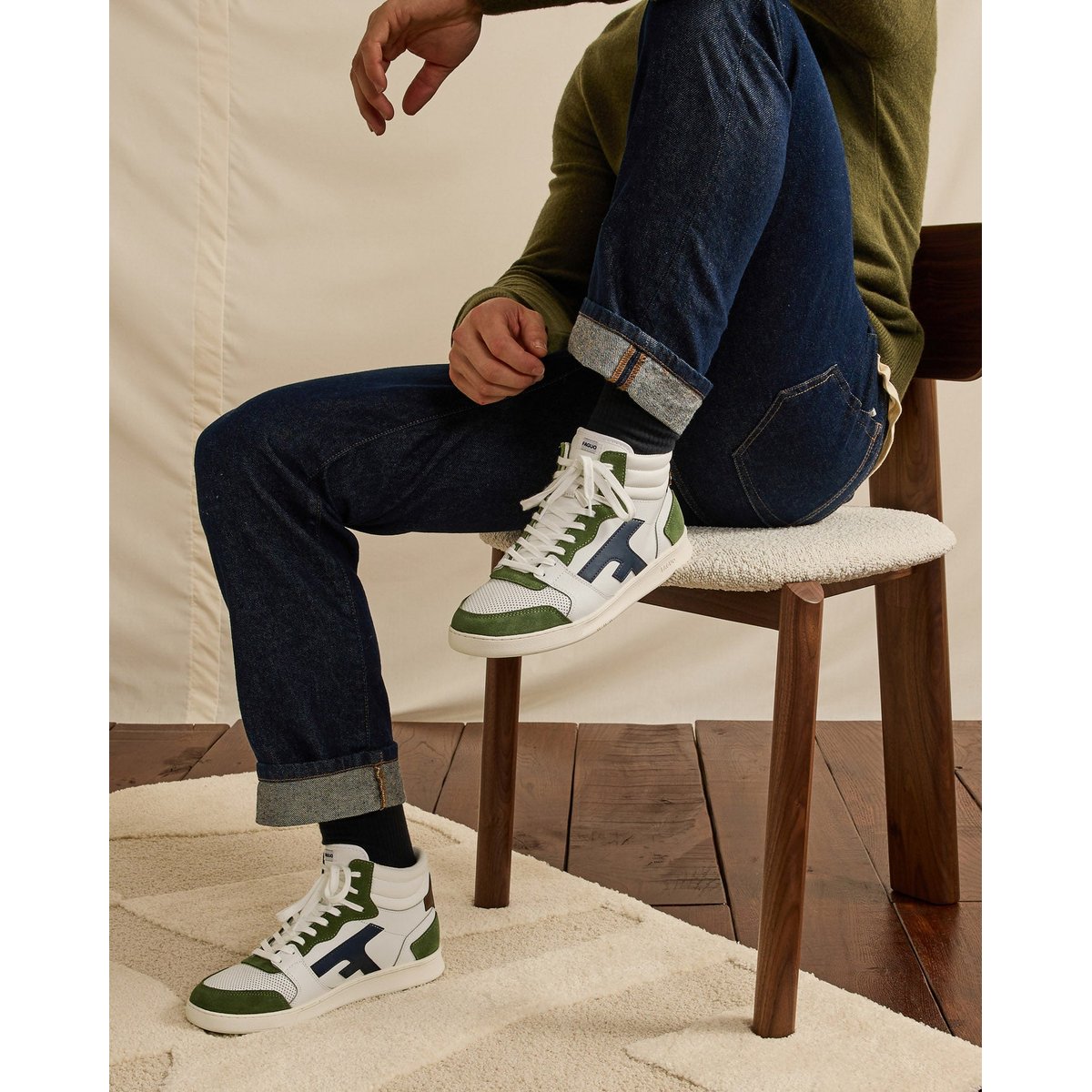 Baskets cuir HAZEL MID kaki, FAGUO