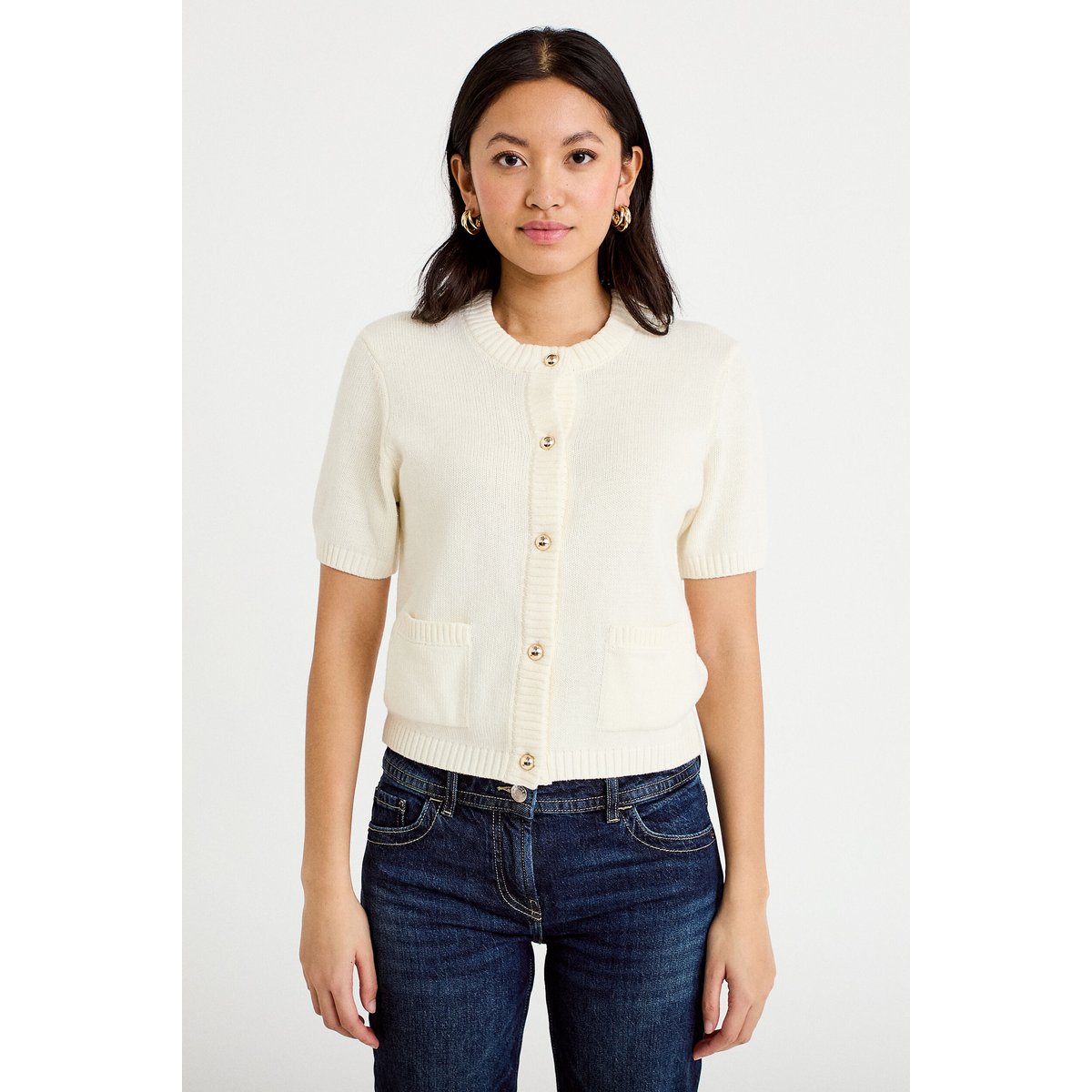 Gilet manches courtes ecru, CACHE CACHE