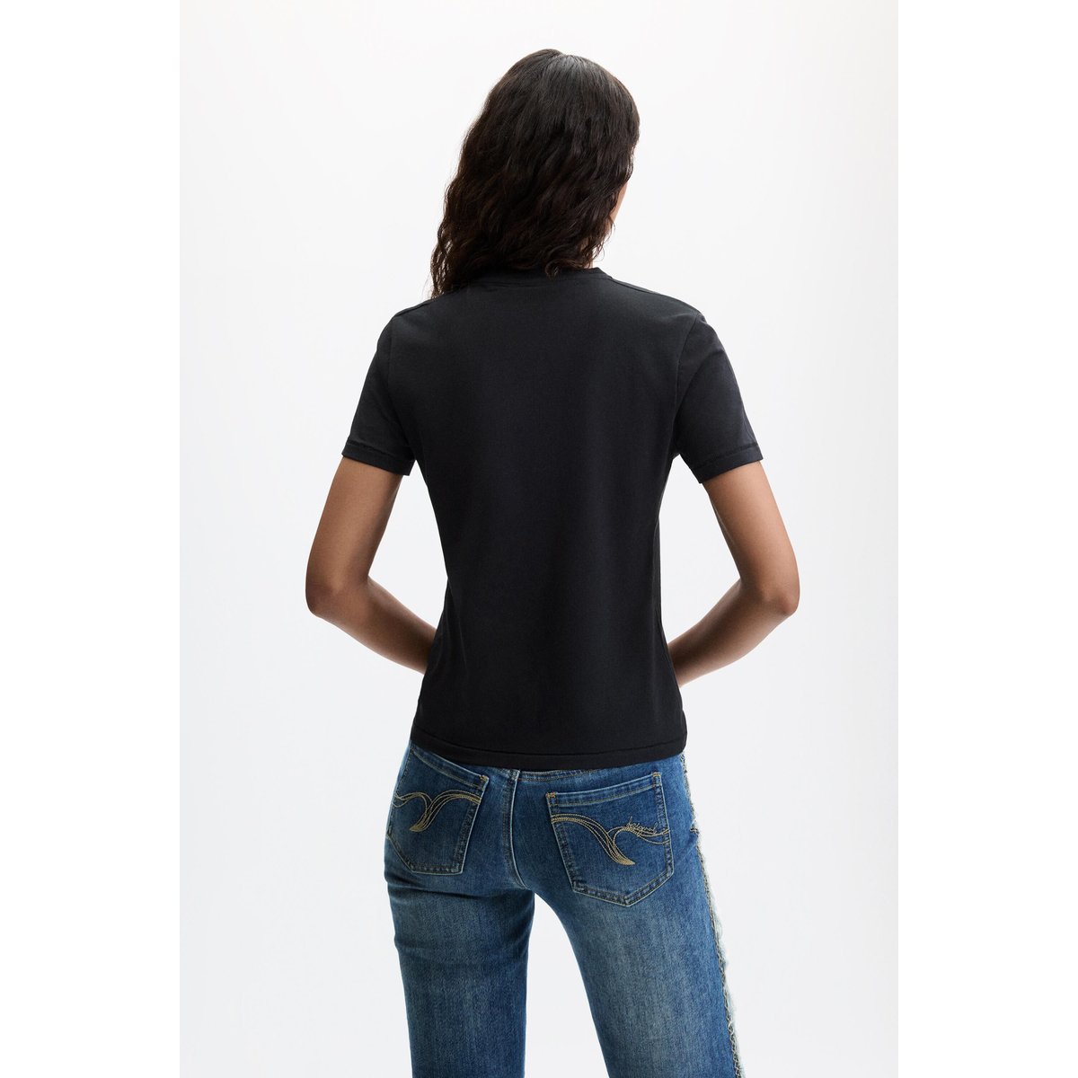 T-shirt imprimé à fleurs noir, DESIGUAL