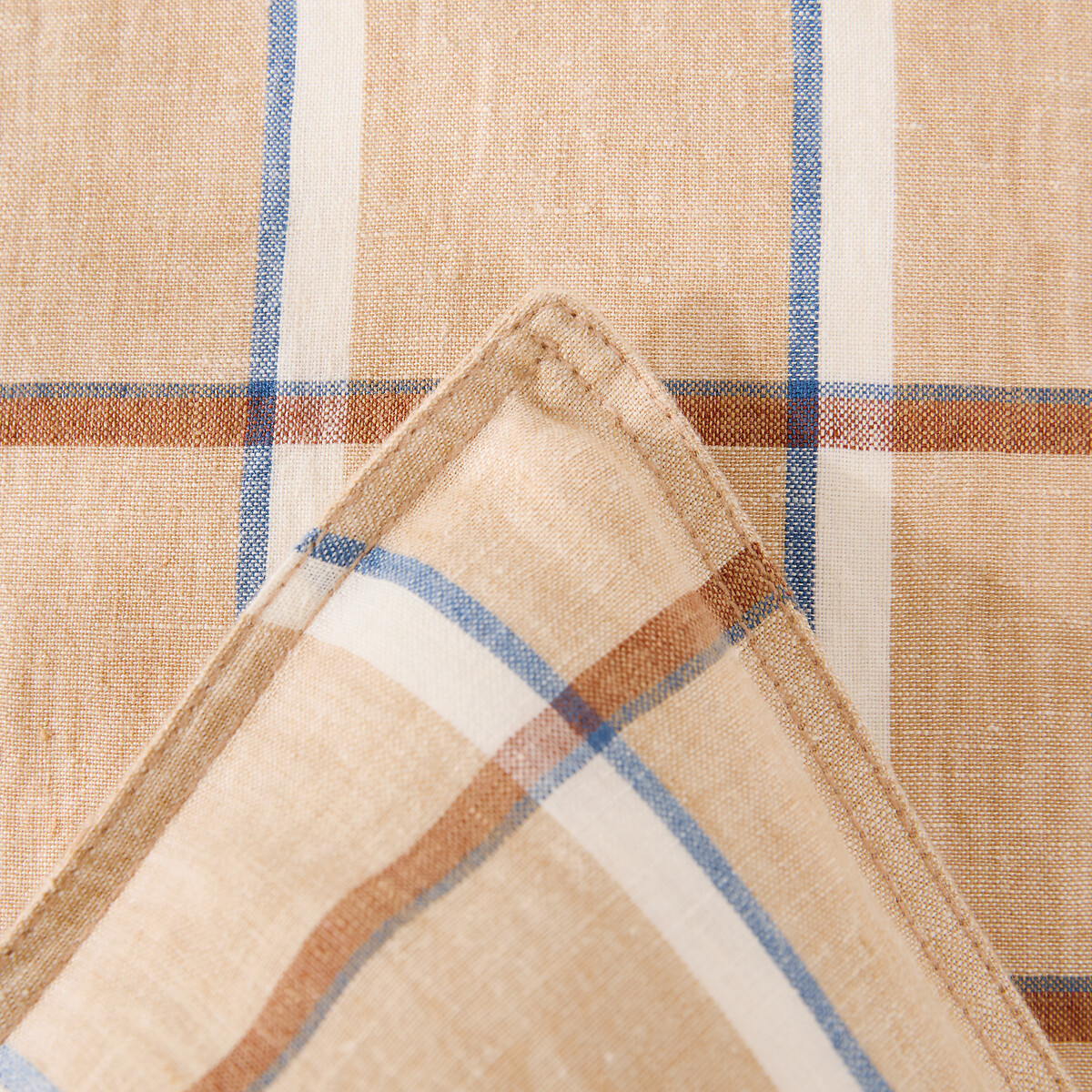 Funda de almohada en lino lavado, de cuadros, DANAHEL beige/caramelo, LA REDOUTE INTERIEURS